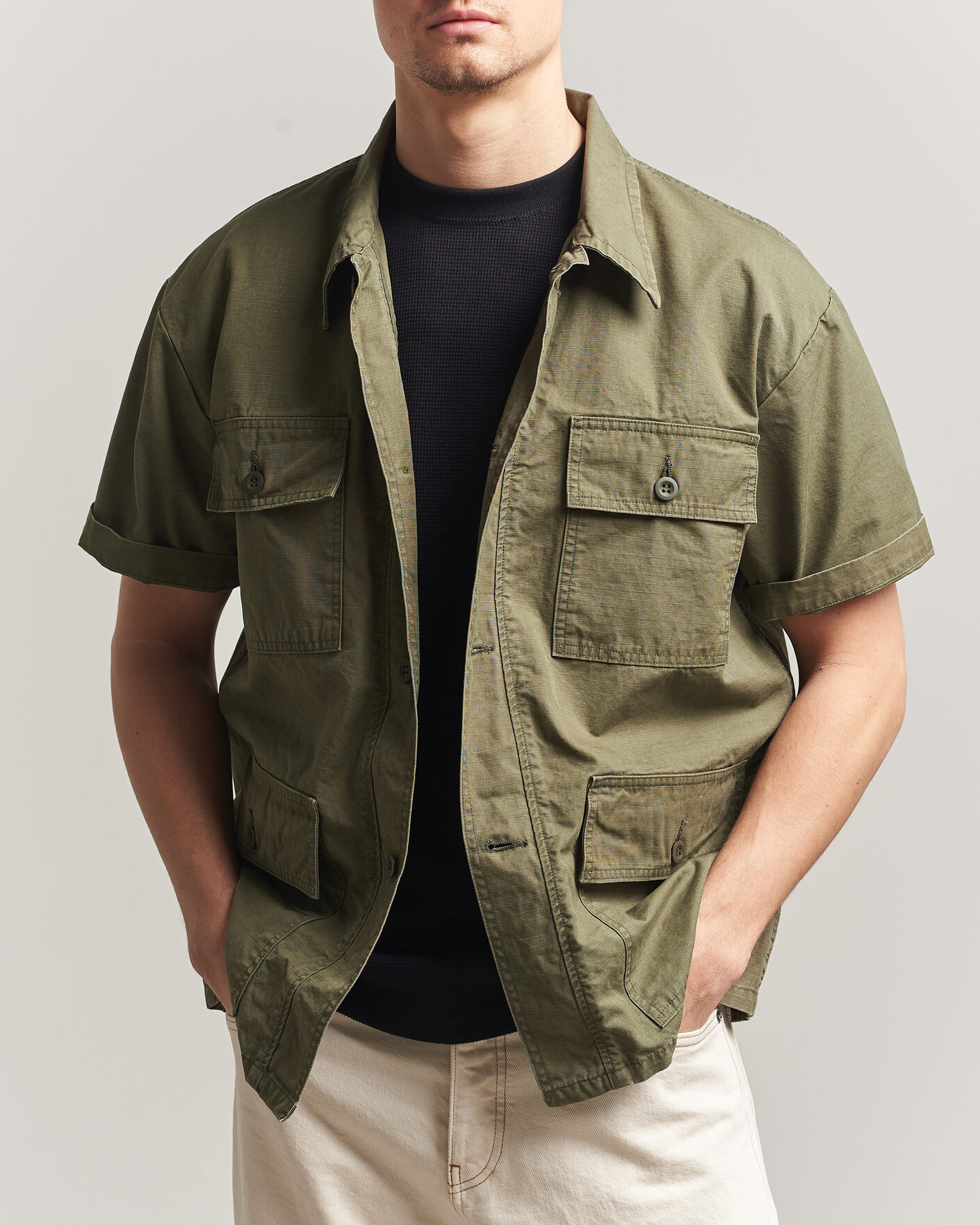 Herre | Skjorter | orSlow | Short Sleeve Utility Shirt Army Green