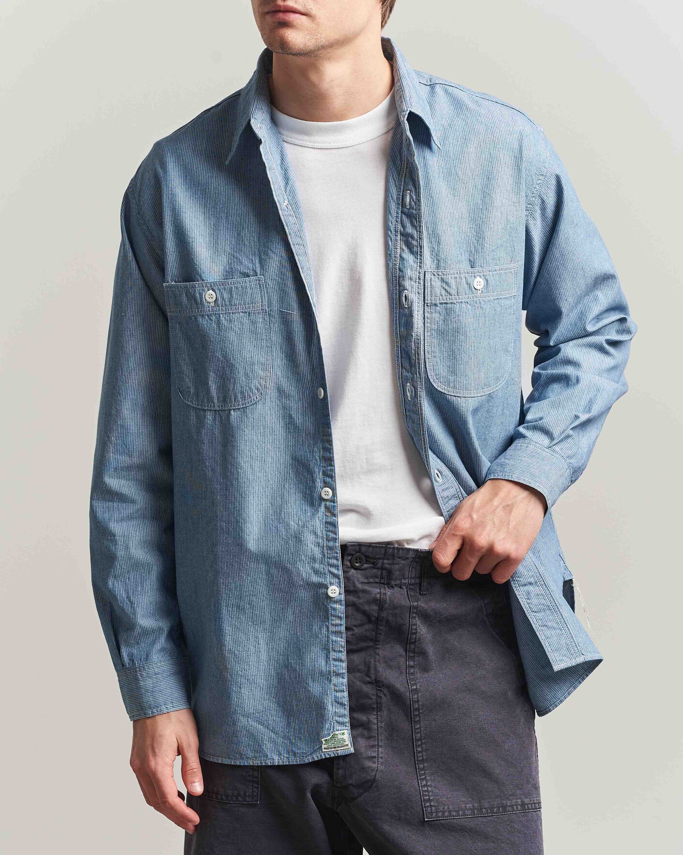 Herre | Skjorter | orSlow | Relax Fit Chambray Work Shirt Hickory Stirpe