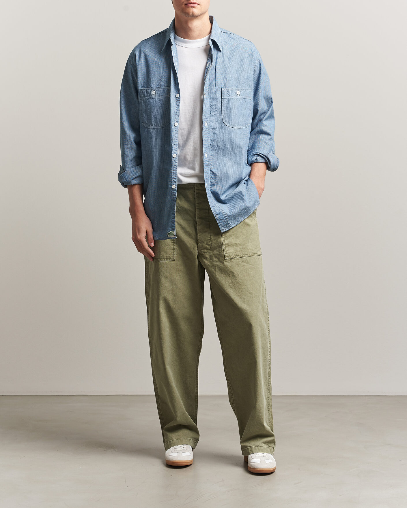 Herre | Bukser | orSlow | Summer Fatigue Pants Washed Army Green