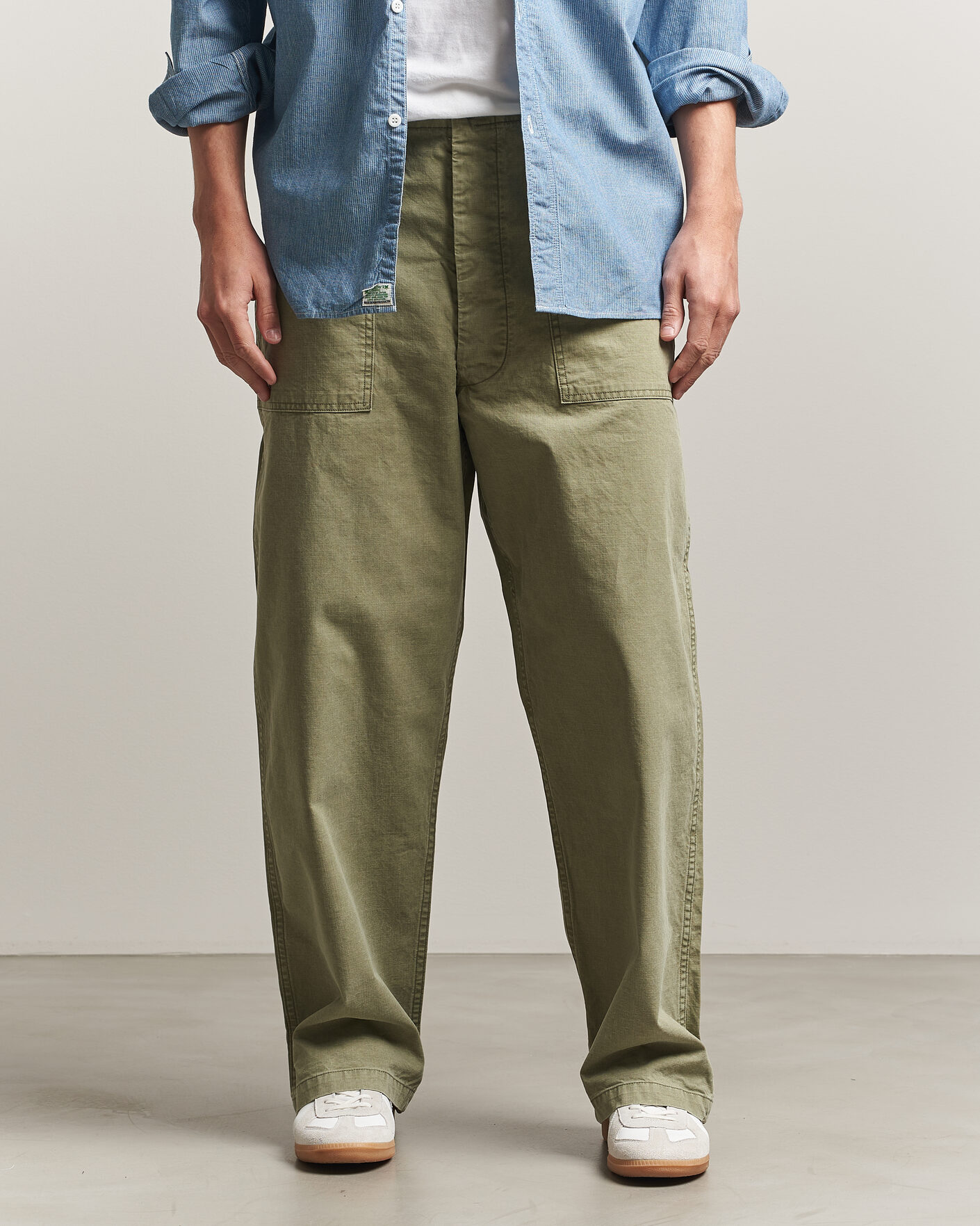 Herre | Bukser | orSlow | Summer Fatigue Pants Washed Army Green