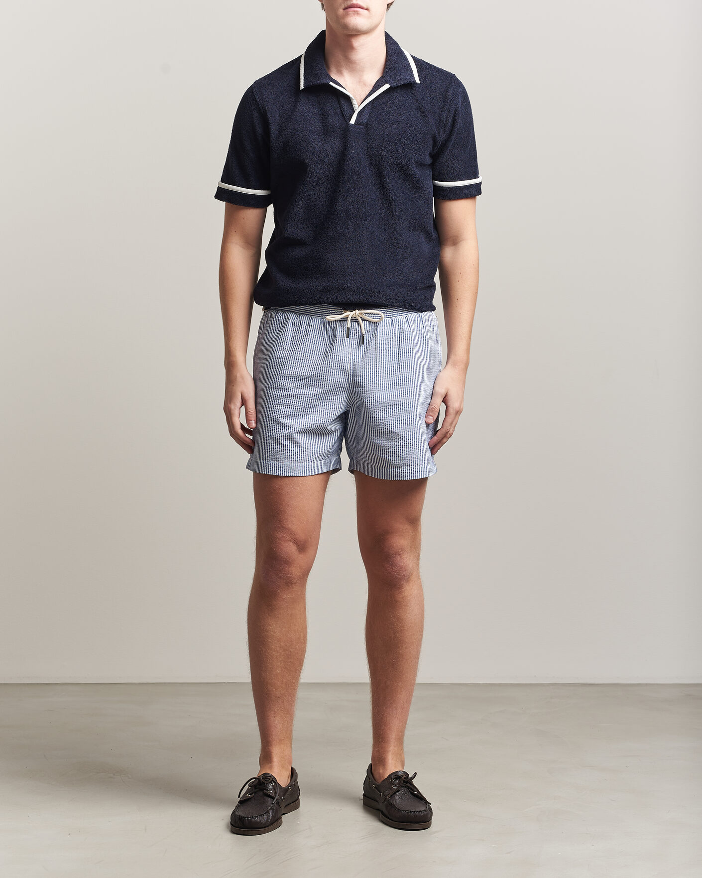 Herre | Badebukser | Orlebar Brown | Boxer Seersucker Drawstring Swim Shorts Nova Blue