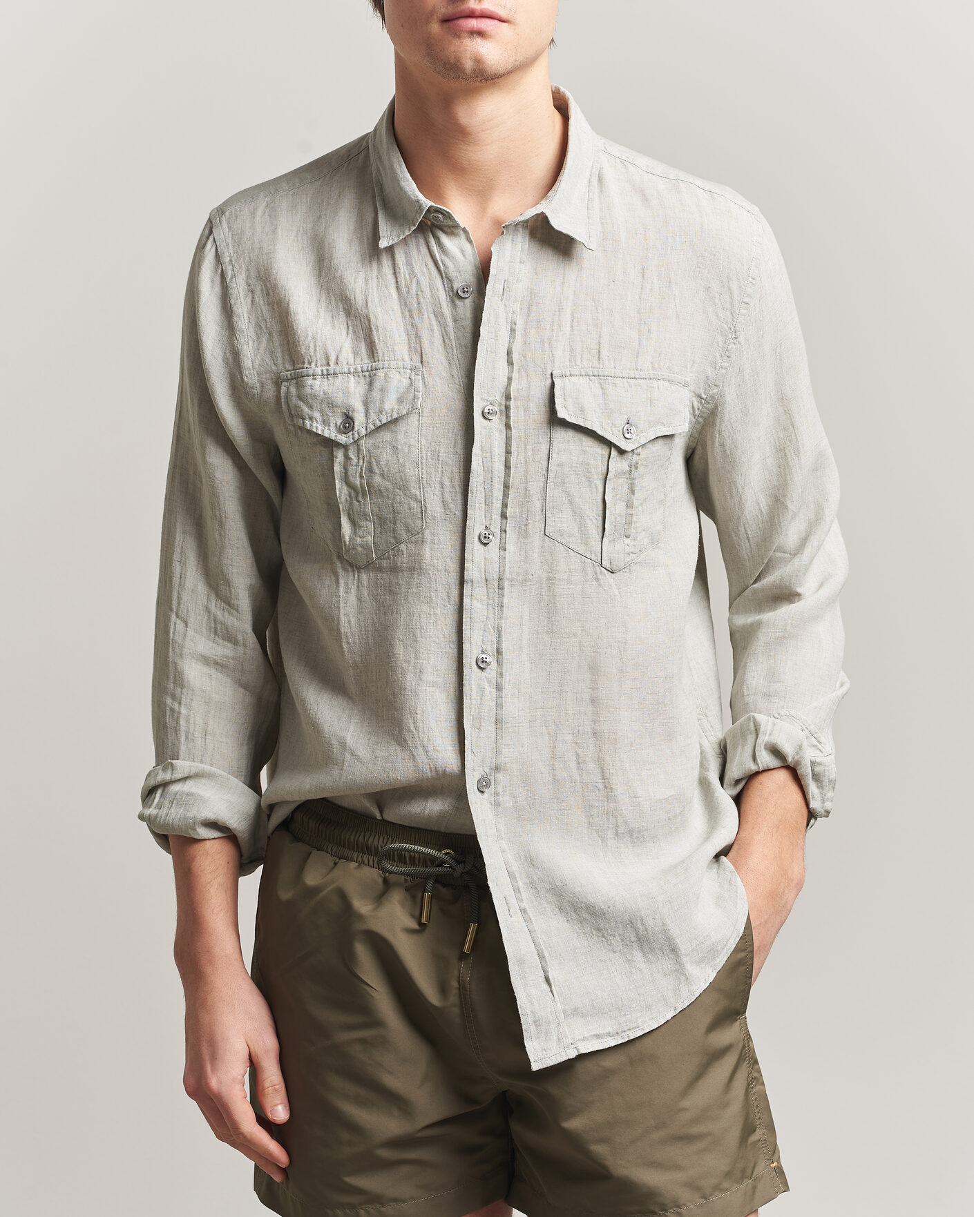 Herre | Skjorter | Orlebar Brown | Coleburn Linen Shirt Cliff Grey