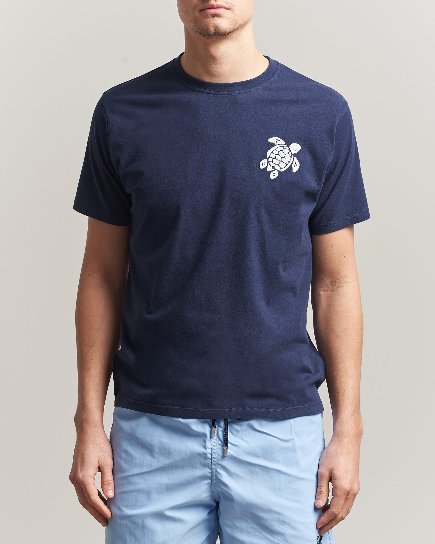 Herre | T-Shirts | Vilebrequin | Embroidered Crew Neck T-Shirt Bleu Marine