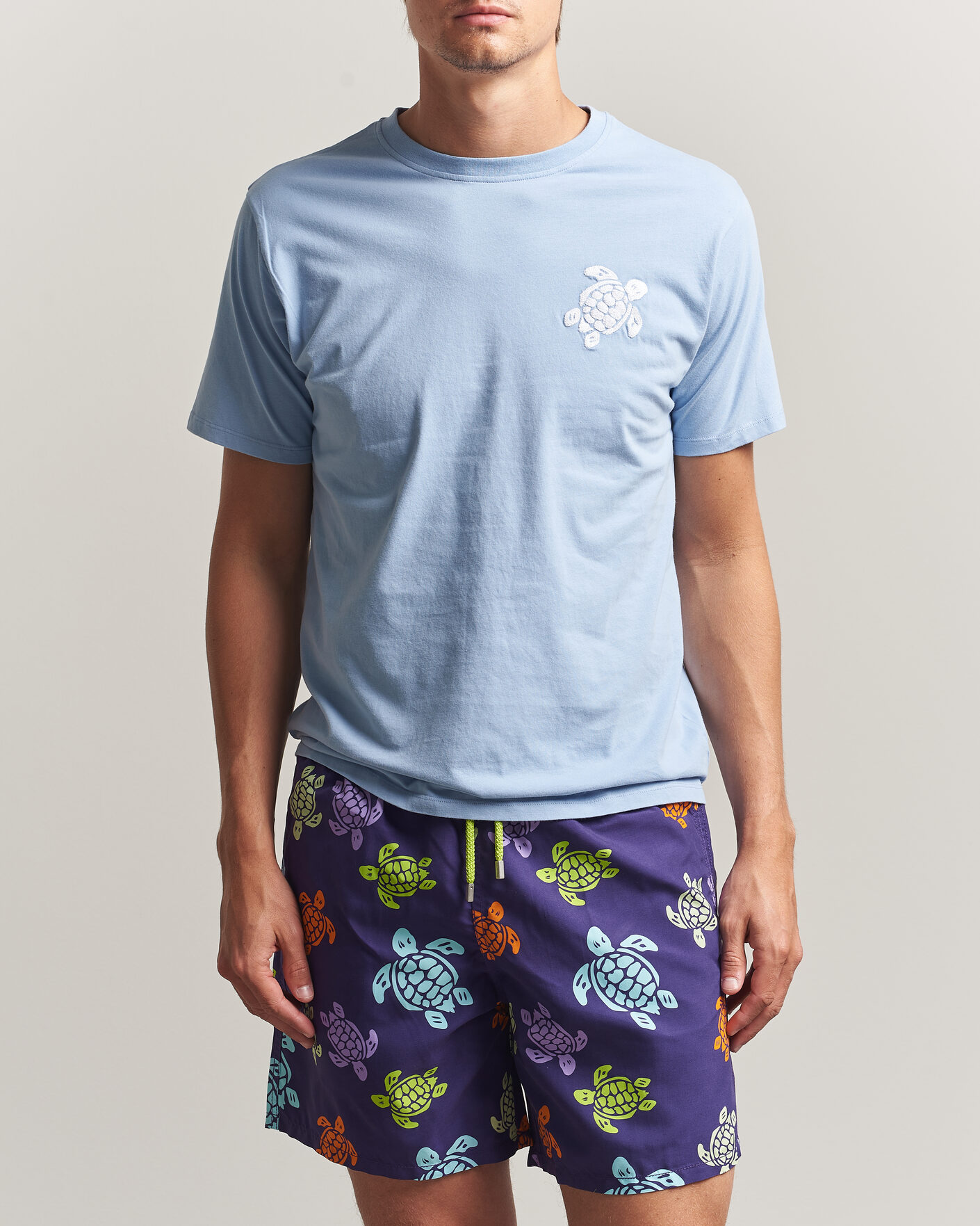 Herre | T-Shirts | Vilebrequin | Printed Crew Neck T-Shirt Cloudy Blue