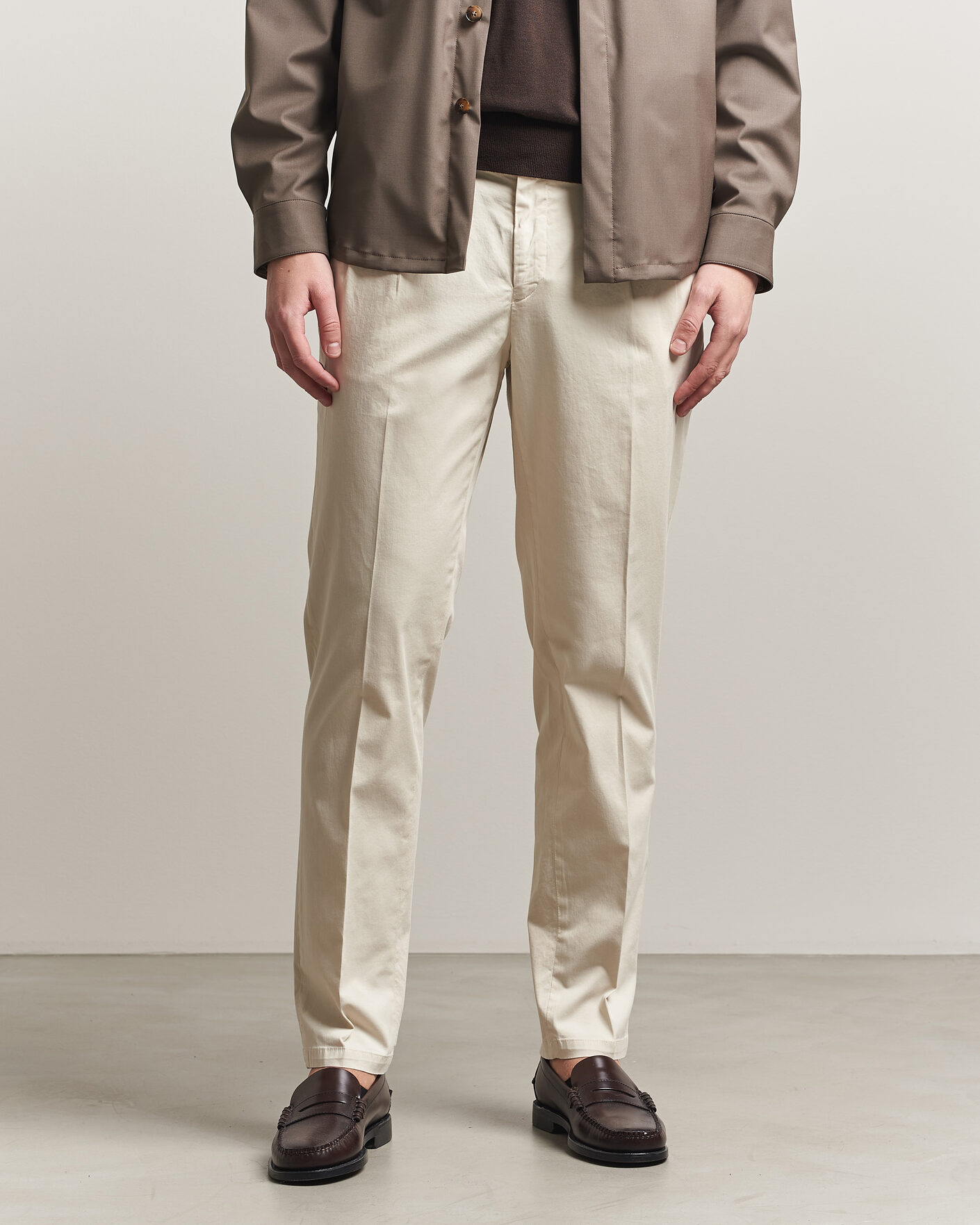Herre | Bukser | Briglia 1949 | Easy Fit Pleated Cotton Stretch Chino Cream