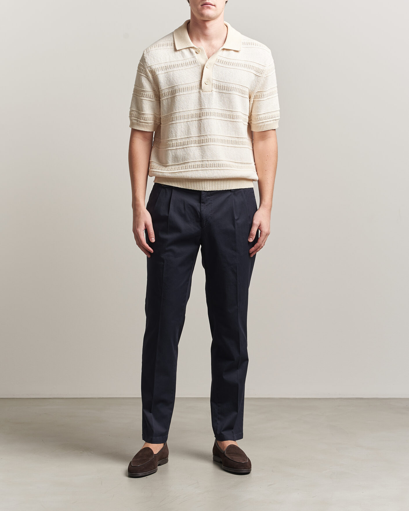 Herre | Bukser | Briglia 1949 | Easy Fit Pleated Cotton Stretch Chino Navy