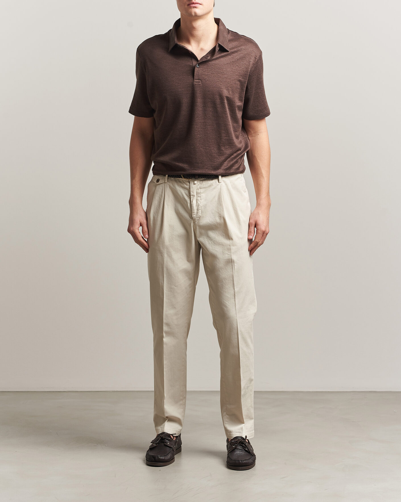 Herre | Polotrøjer | Charles Tyrwhitt | Short Sleeve Linen Polo Chocolate Brown