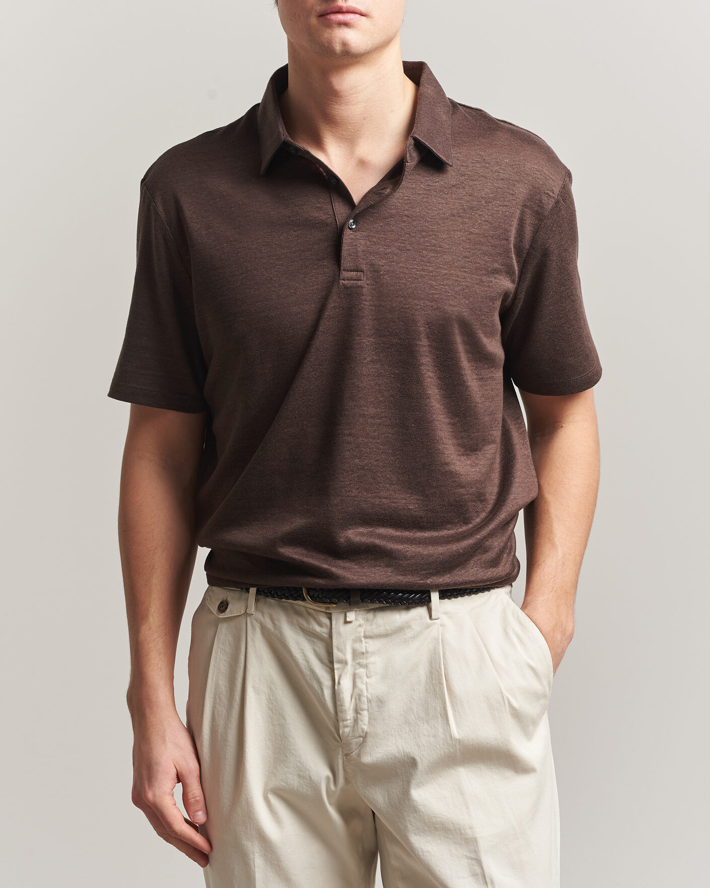 Herre | Polotrøjer | Charles Tyrwhitt | Short Sleeve Linen Polo Chocolate Brown