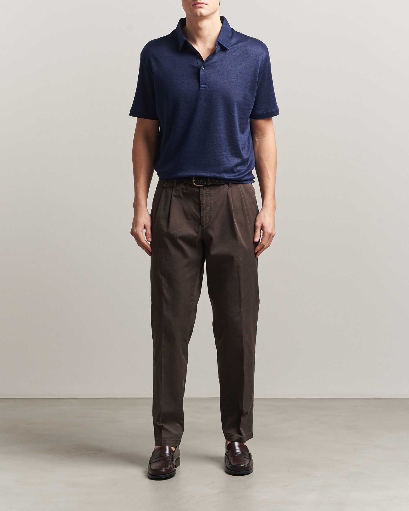 Herre | Polotrøjer | Charles Tyrwhitt | Short Sleeve Linen Polo Navy