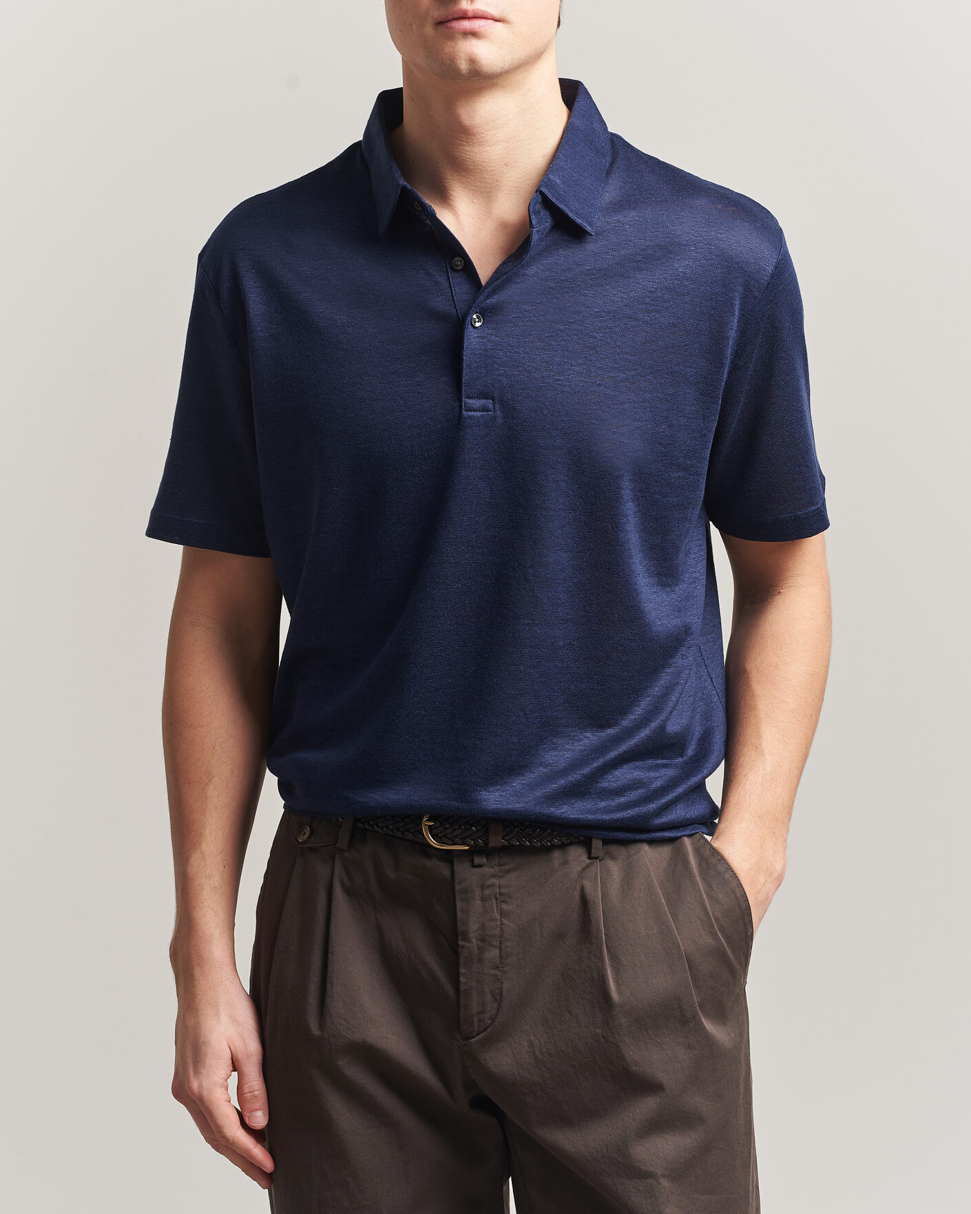 Herre | Polotrøjer | Charles Tyrwhitt | Short Sleeve Linen Polo Navy