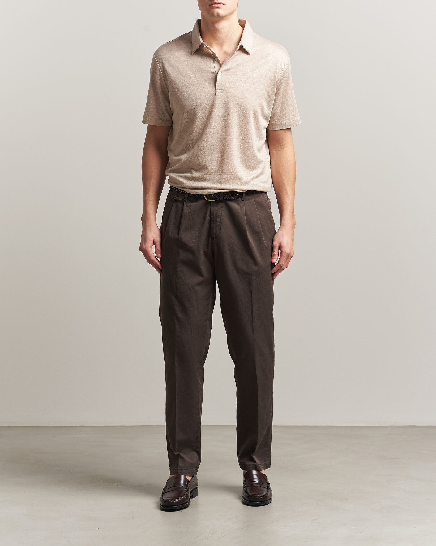 Herre | Polotrøjer | Charles Tyrwhitt | Short Sleeve Linen Polo Oatmeal
