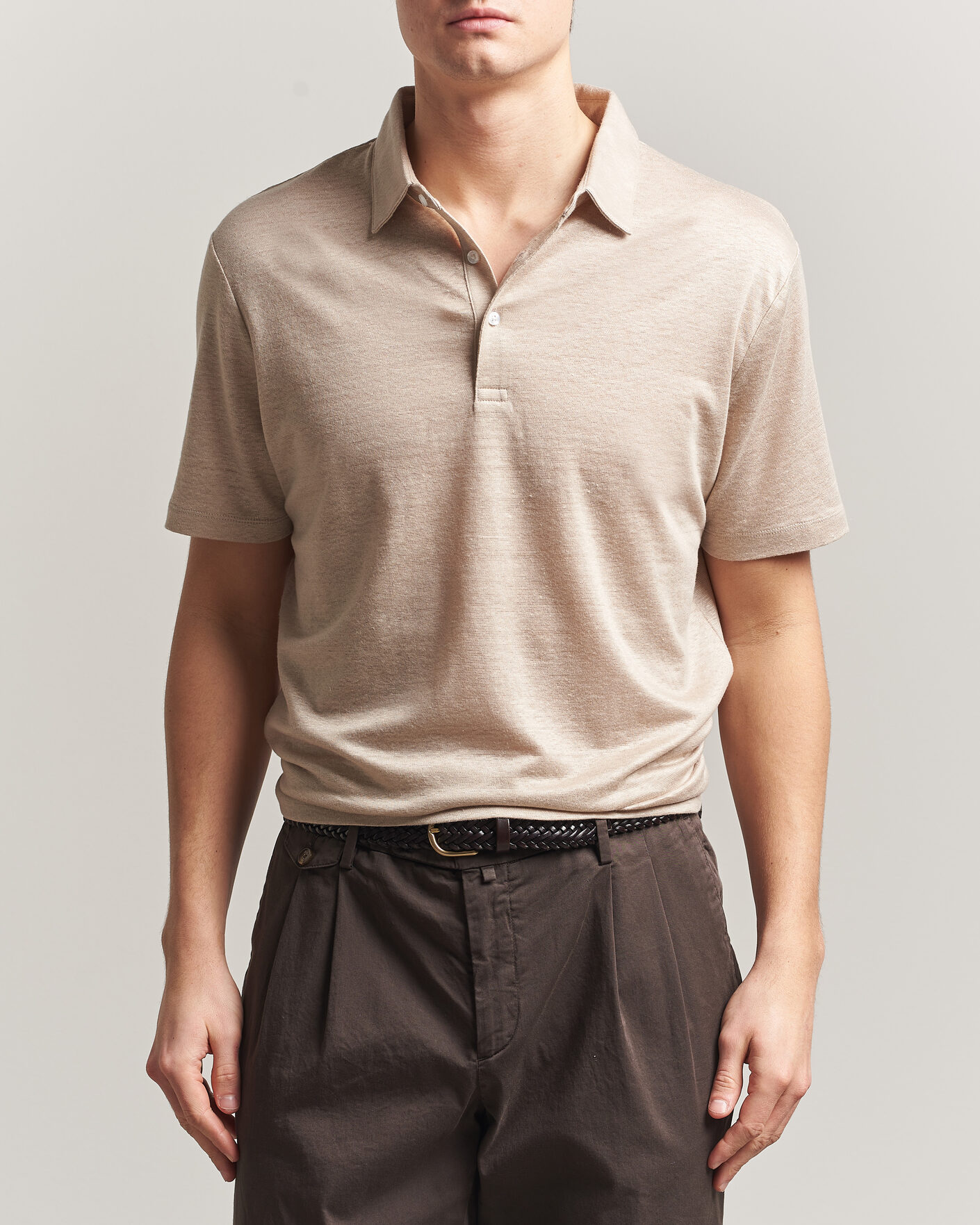 Herre | Polotrøjer | Charles Tyrwhitt | Short Sleeve Linen Polo Oatmeal