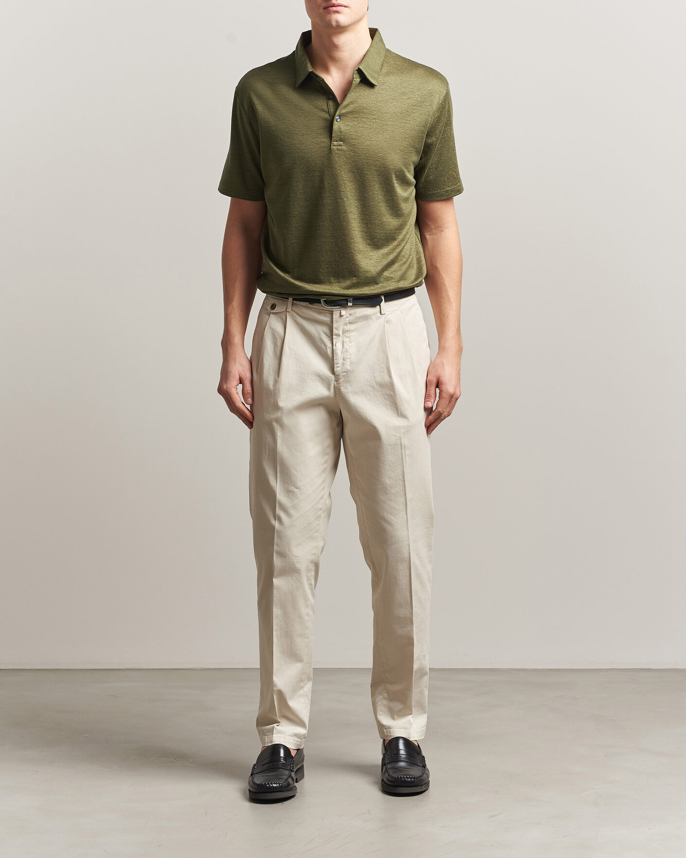 Herre | Polotrøjer | Charles Tyrwhitt | Short Sleeve Linen Polo Olive
