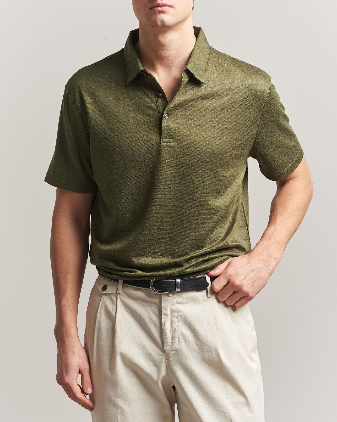 Herre | Polotrøjer | Charles Tyrwhitt | Short Sleeve Linen Polo Olive