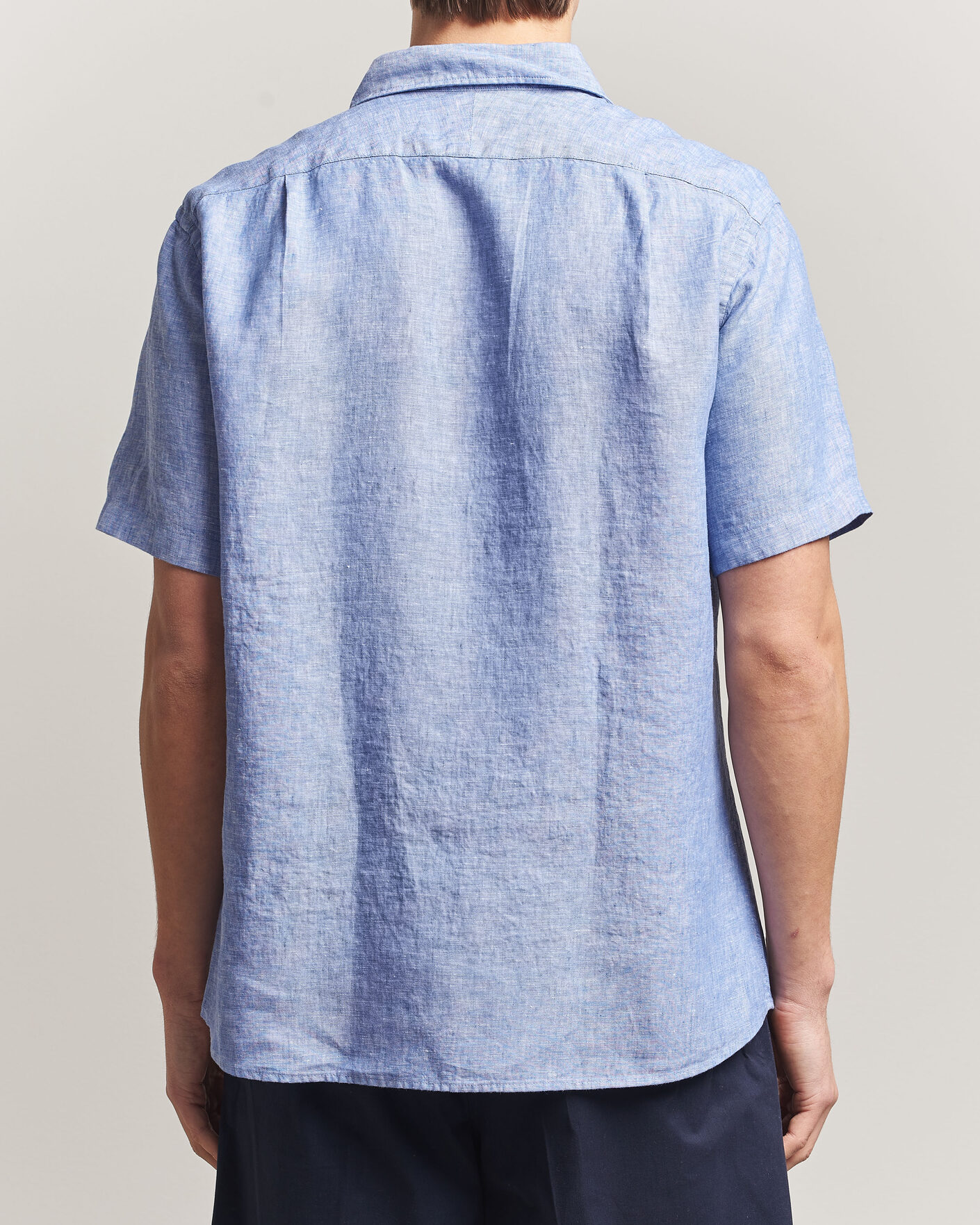 Herre | Skjorter | Charles Tyrwhitt | Pure Linen Short Sleeve Slim Fit Shirt Cornflower Blue