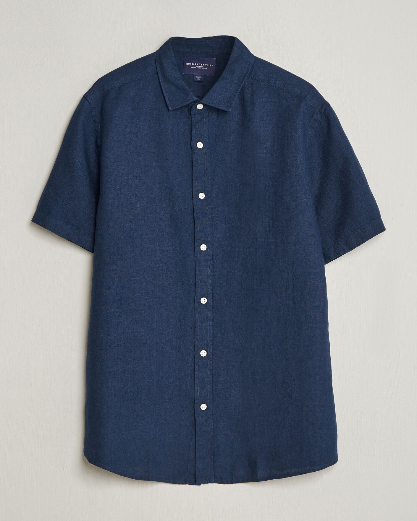 Herre | Skjorter | Charles Tyrwhitt | Pure Linen Short Sleeve Slim Fit Shirt Navy