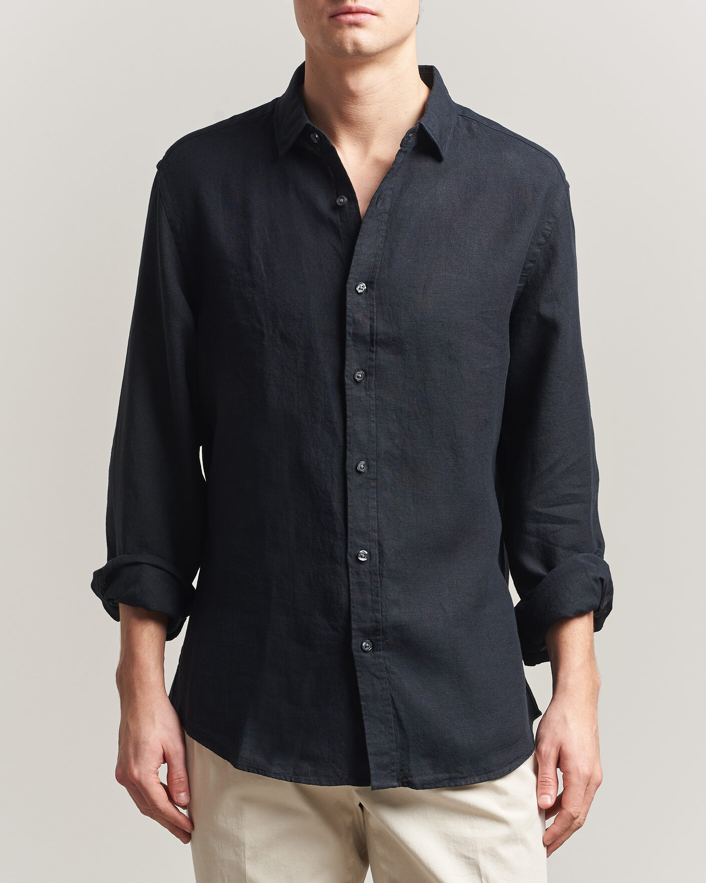 Herre | Skjorter | Charles Tyrwhitt | Pure Linen Slim Fit Shirt Black