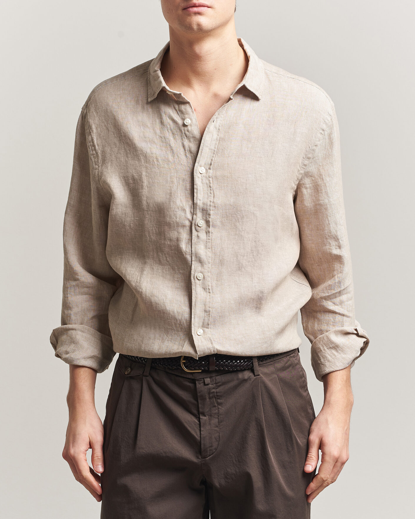 Herre | Skjorter | Charles Tyrwhitt | Pure Linen Slim Fit Shirt Oatmeal