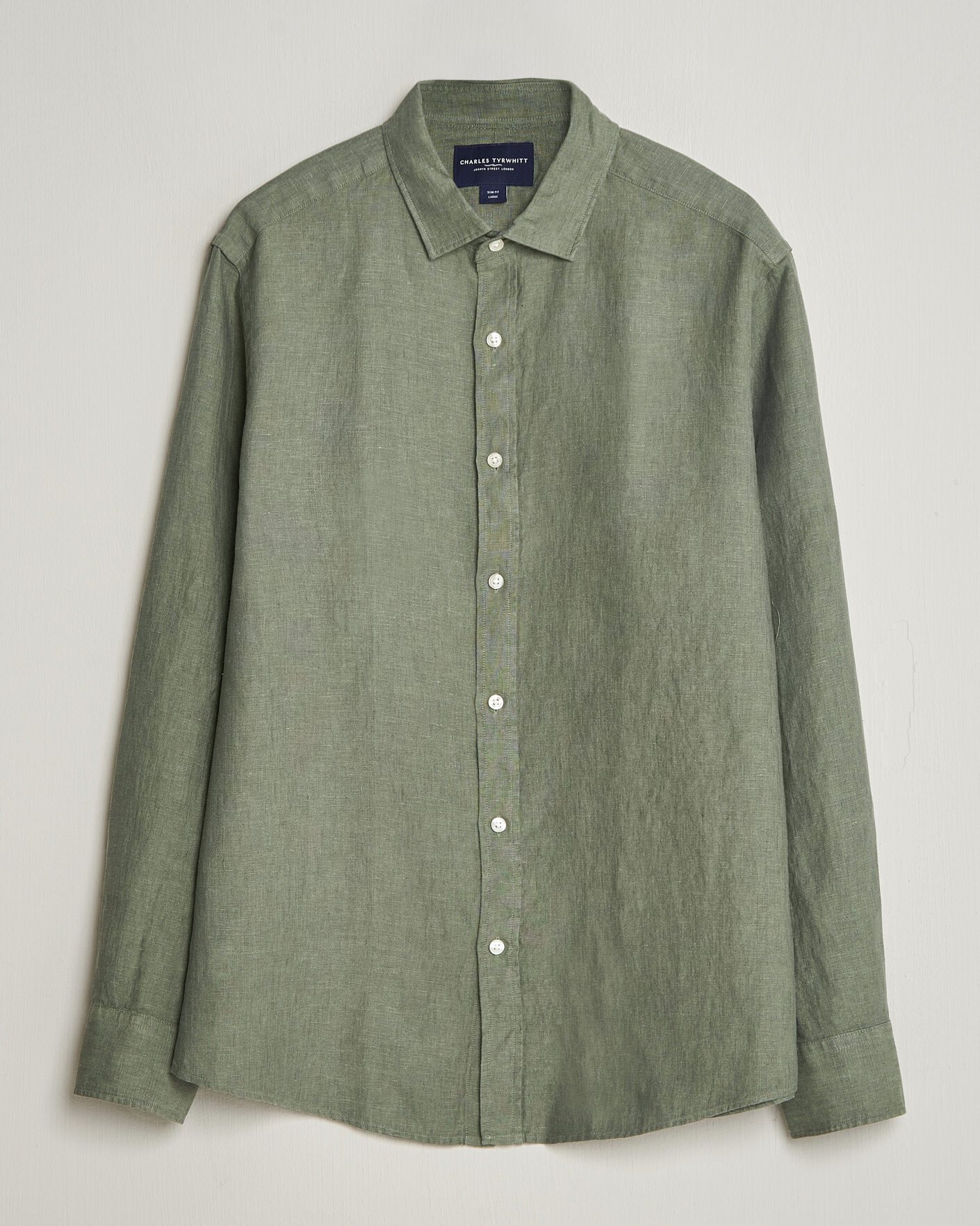 Herre | Skjorter | Charles Tyrwhitt | Pure Linen Slim Fit Shirt Olive Green