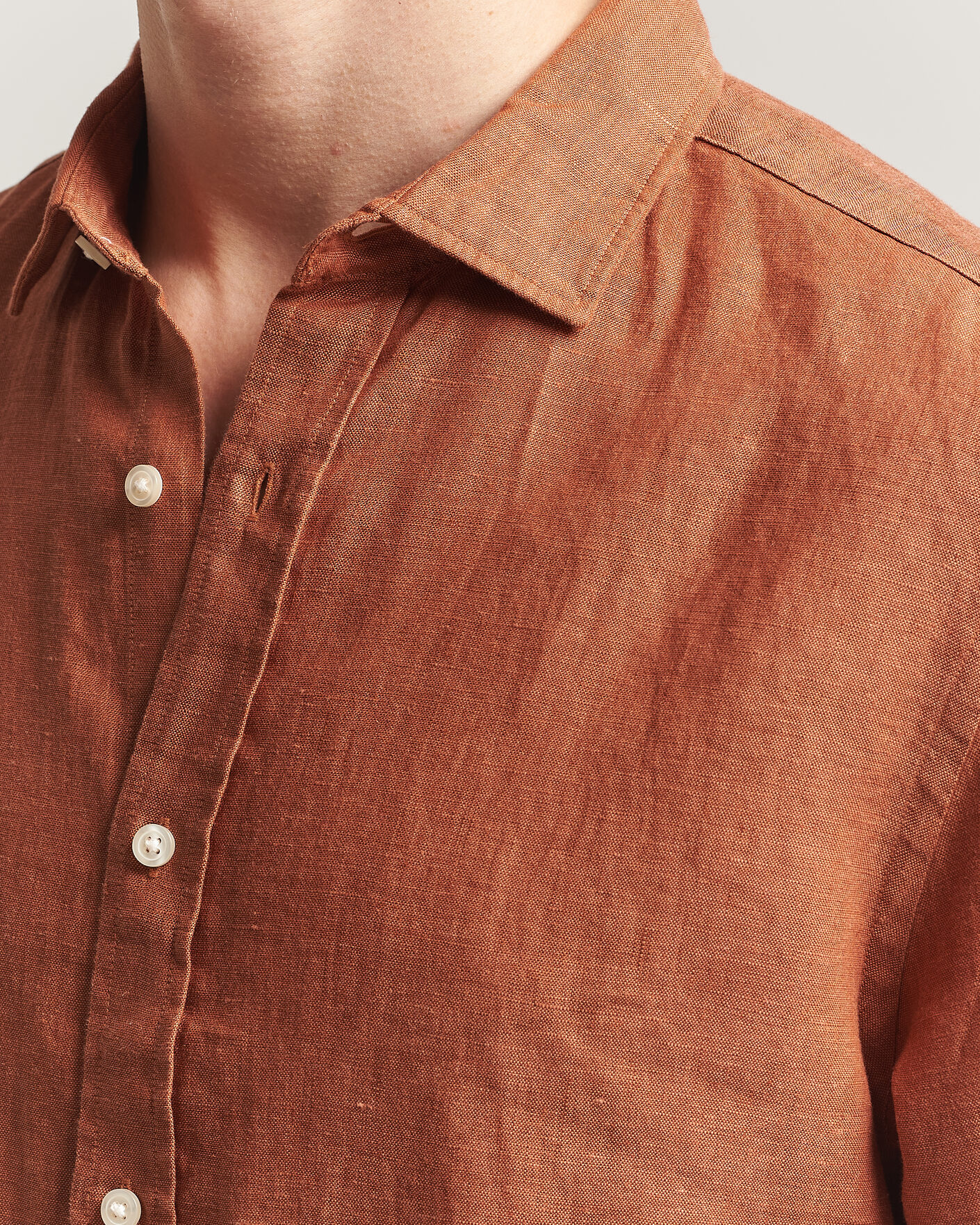 Herre | Skjorter | Charles Tyrwhitt | Pure Linen Slim Fit Shirt Burnt Orange