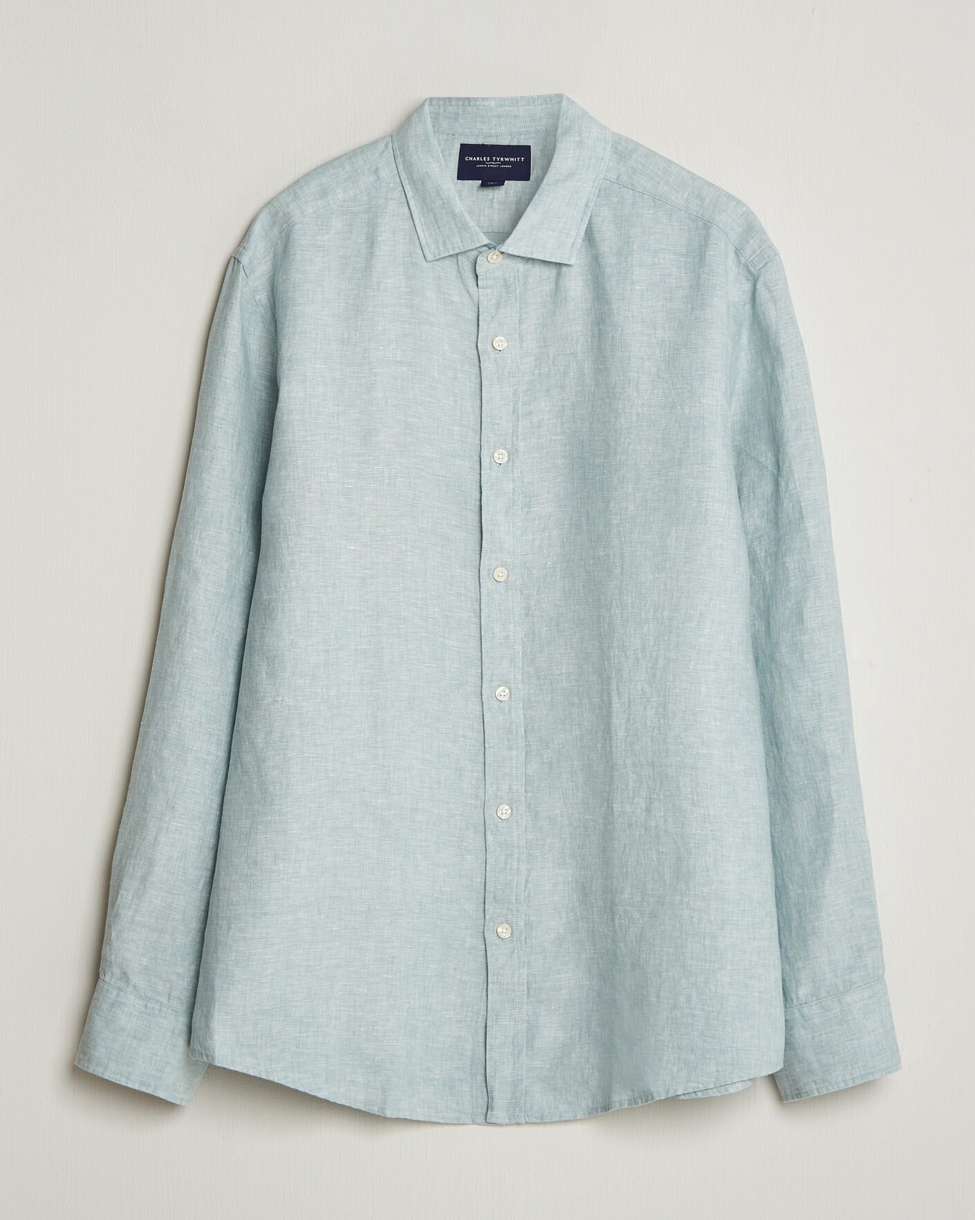 Herre | Skjorter | Charles Tyrwhitt | Pure Linen Slim Fit Shirt Pale Teal Green