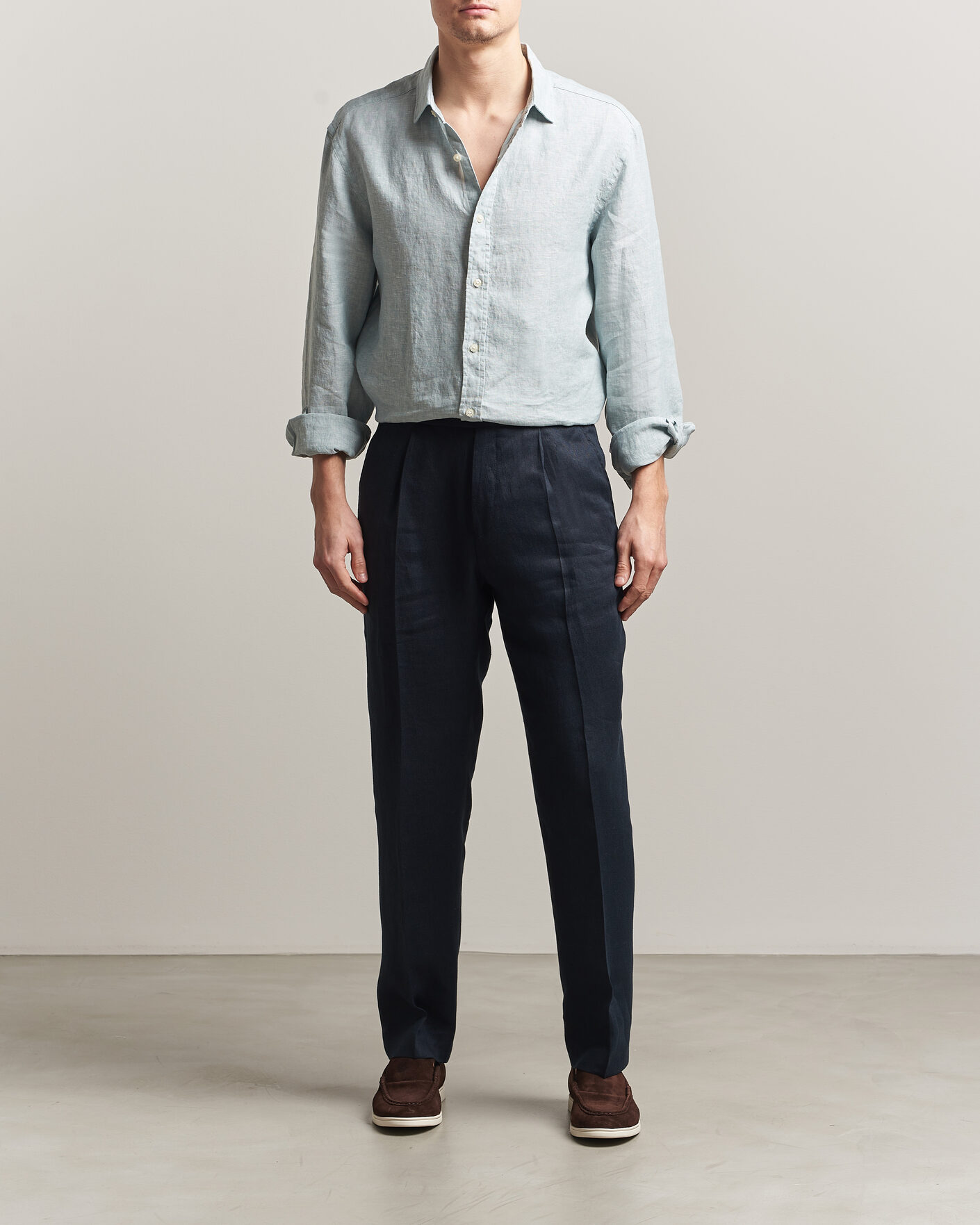 Herre | Skjorter | Charles Tyrwhitt | Pure Linen Slim Fit Shirt Pale Teal Green