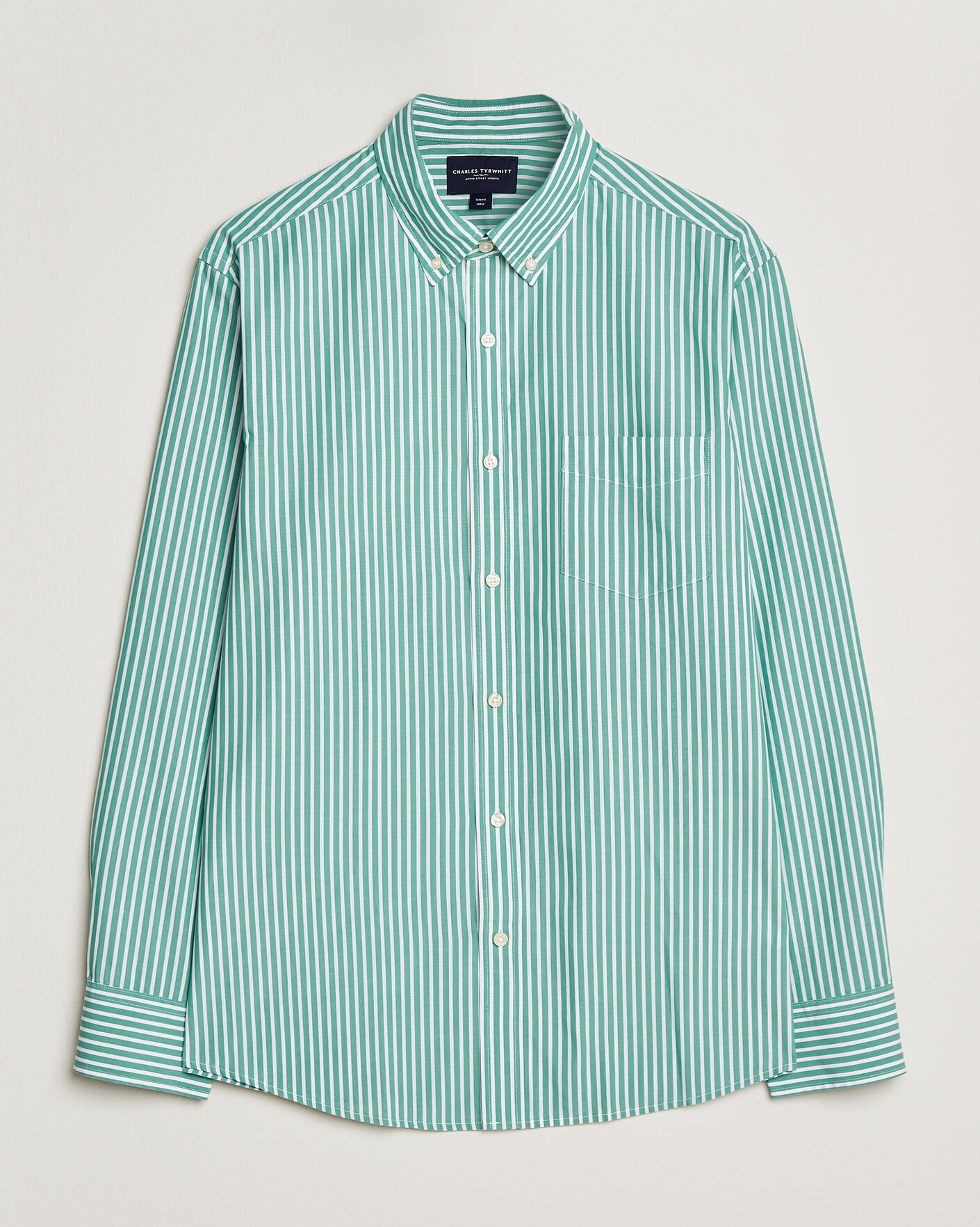 Herre | Skjorter | Charles Tyrwhitt | Button Down Stretch Poplin Shirt Green Stripe