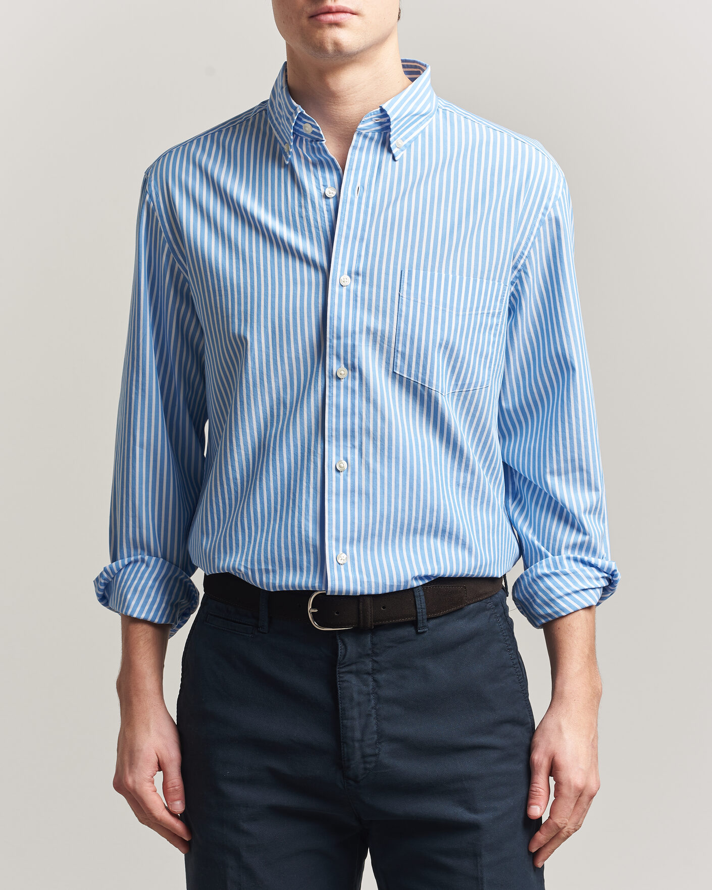 Herre | Skjorter | Charles Tyrwhitt | Button Down Stretch Poplin Shirt Ocean Blue