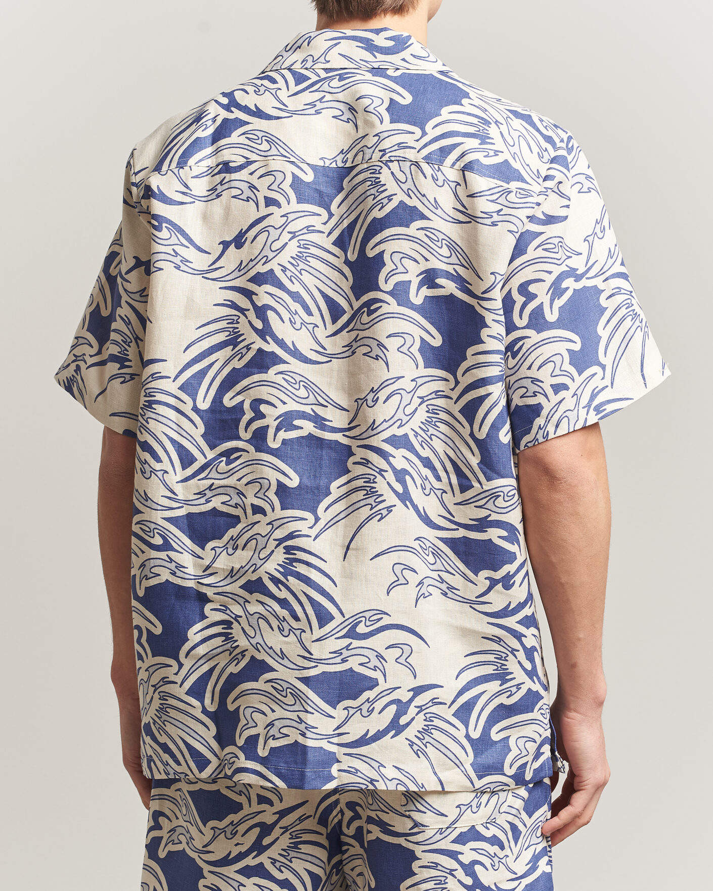 Herre | Skjorter | OAS | Cuba Short Sleeve Printed Linen Shirt Rouge Blue
