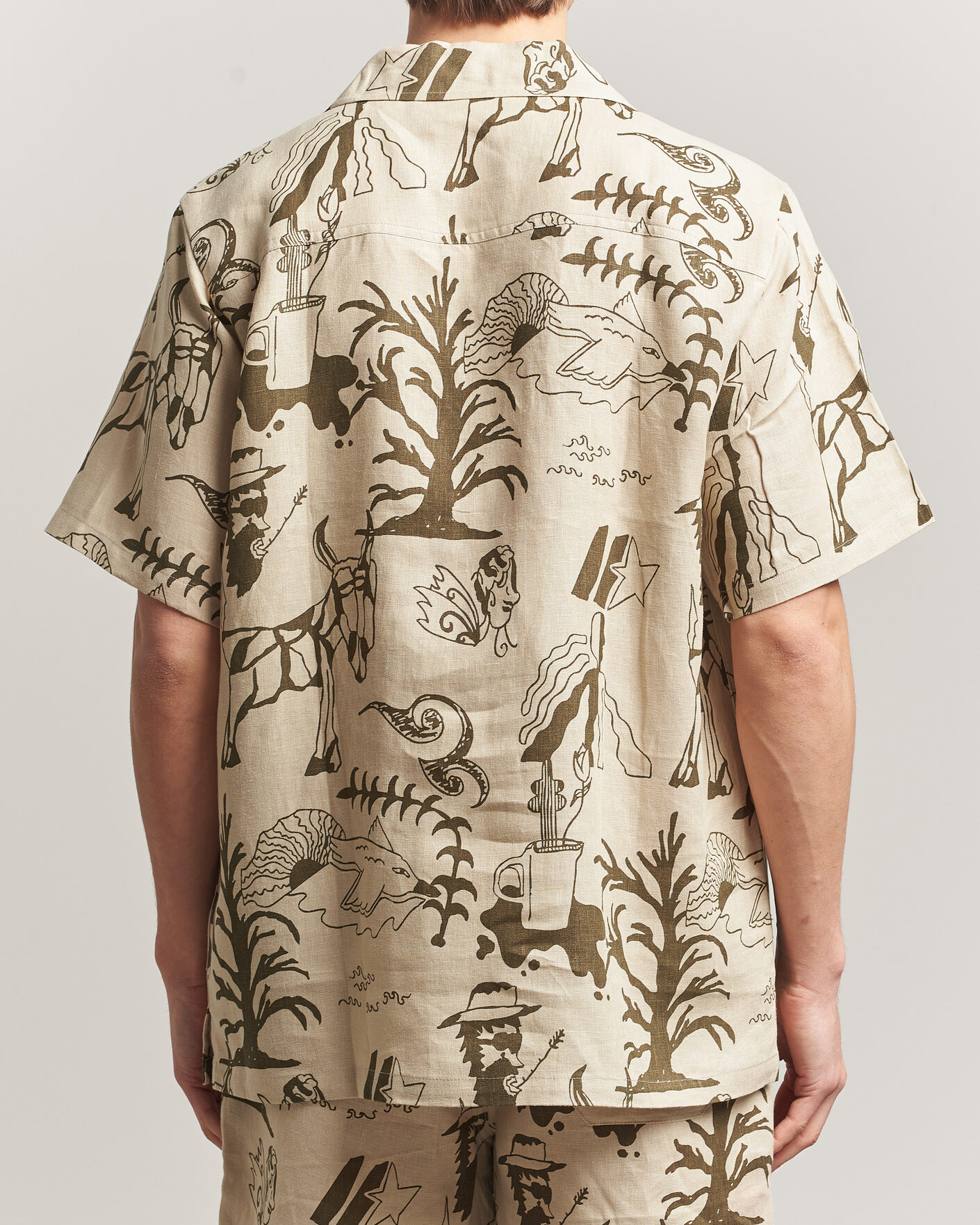 Herre | Skjorter | OAS | Cuba Short Sleeve Printed Linen Shirt Poplan