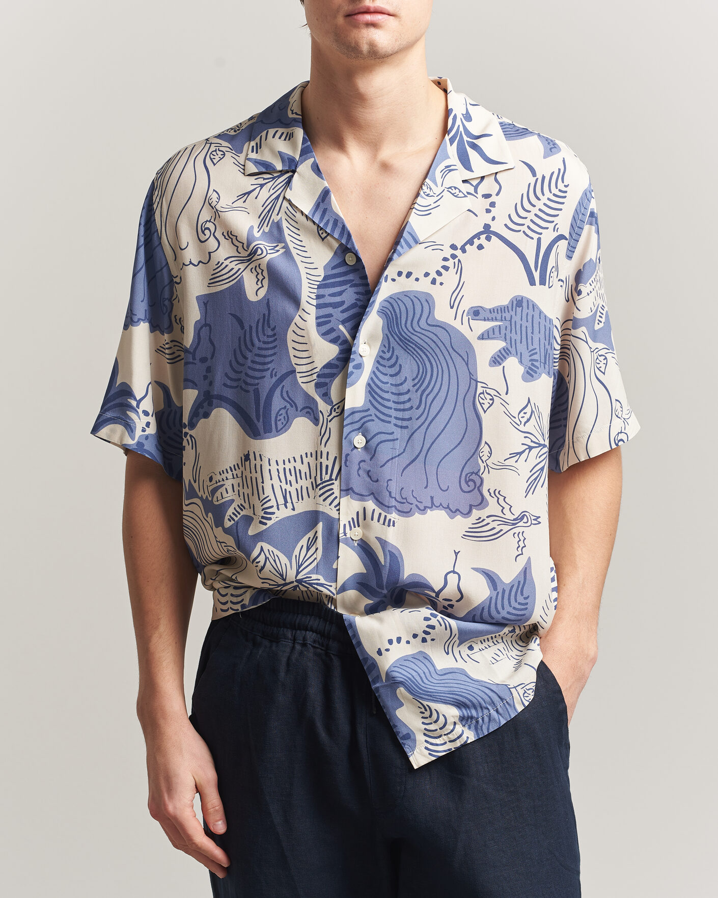 Herre | Skjorter | OAS | Rocco Viscose Short Sleeve Shirt Mystea