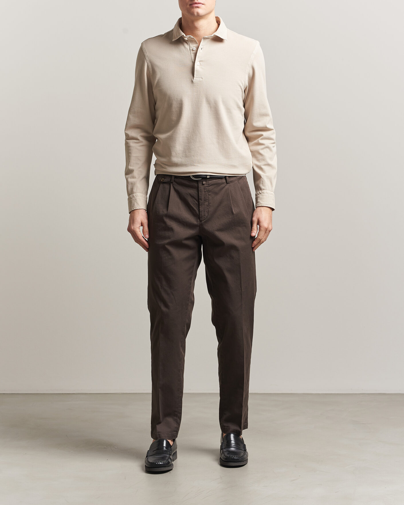 Herre | Polotrøjer | Gran Sasso | Washed Long Sleeve Polo Beige Melange