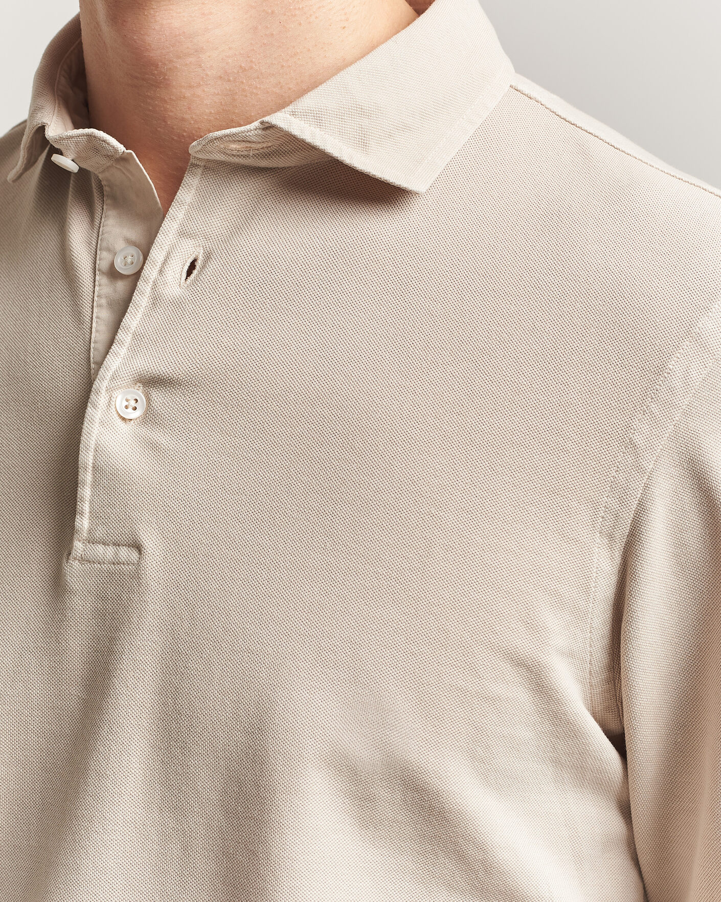 Herre | Polotrøjer | Gran Sasso | Washed Long Sleeve Polo Beige Melange