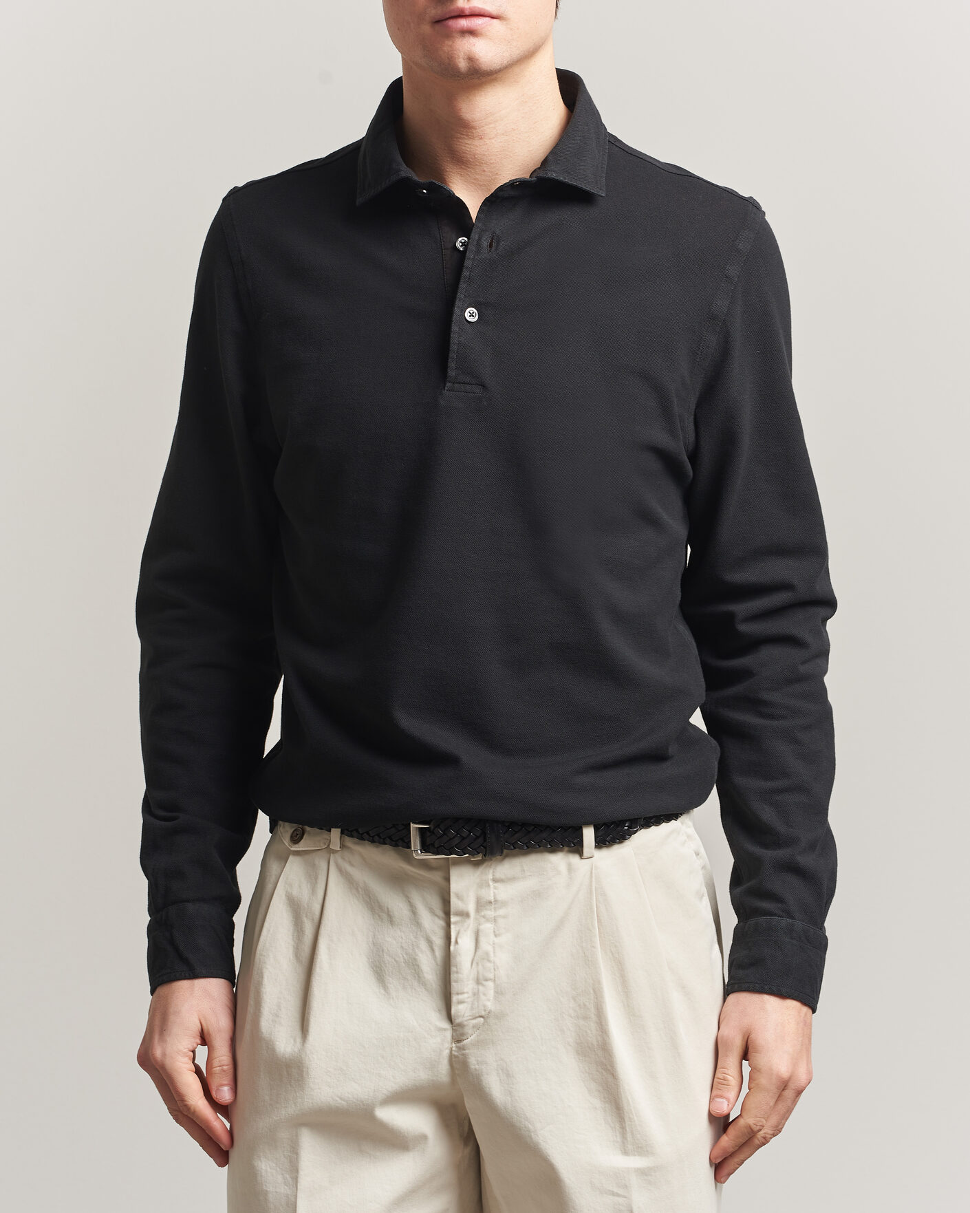 Herre | Polotrøjer | Gran Sasso | Washed Long Sleeve Polo Black