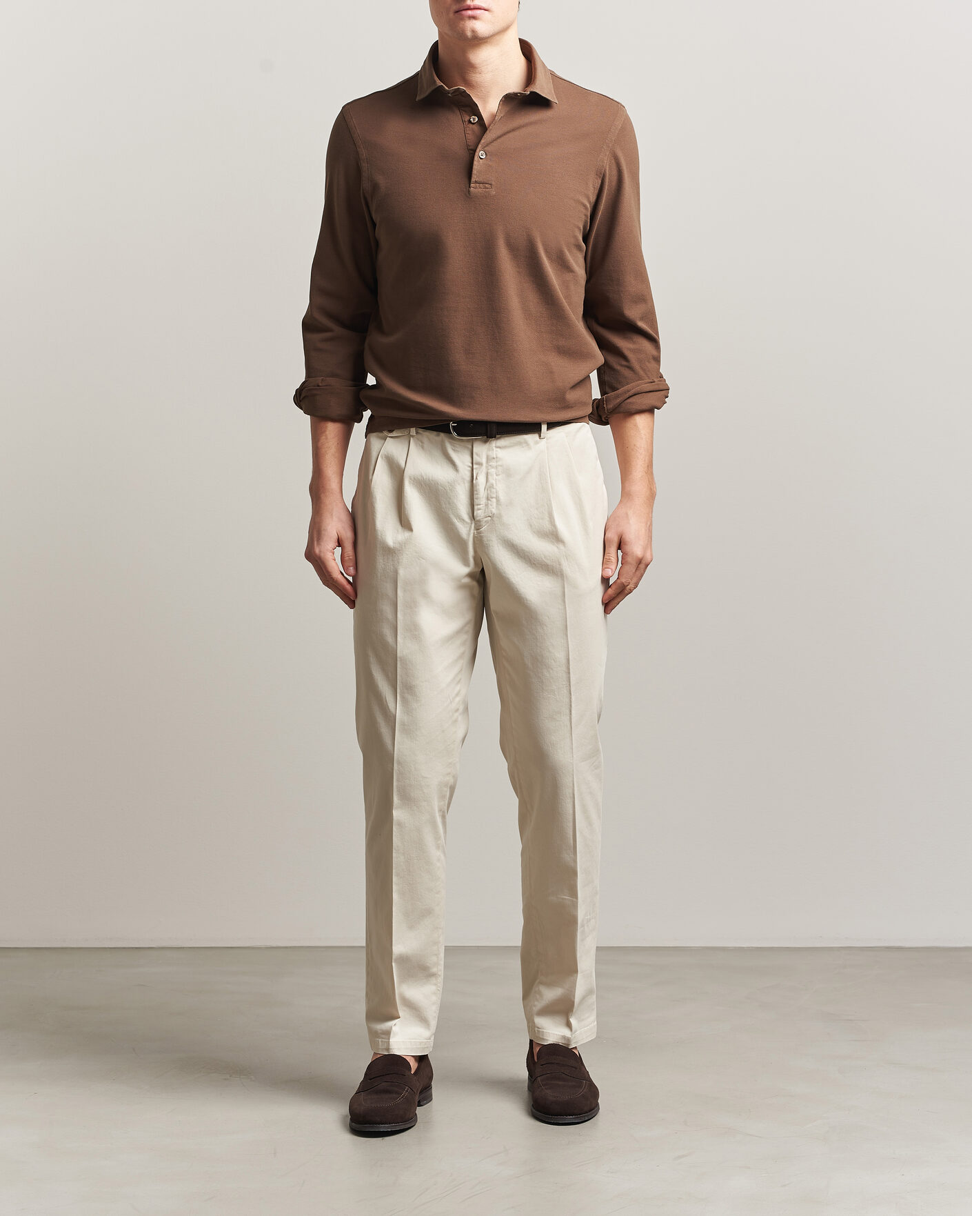 Herre | Polotrøjer | Gran Sasso | Washed Long Sleeve Polo Brown