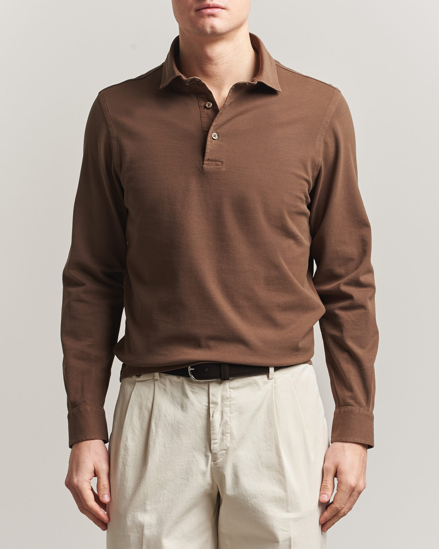 Herre | Polotrøjer | Gran Sasso | Washed Long Sleeve Polo Brown