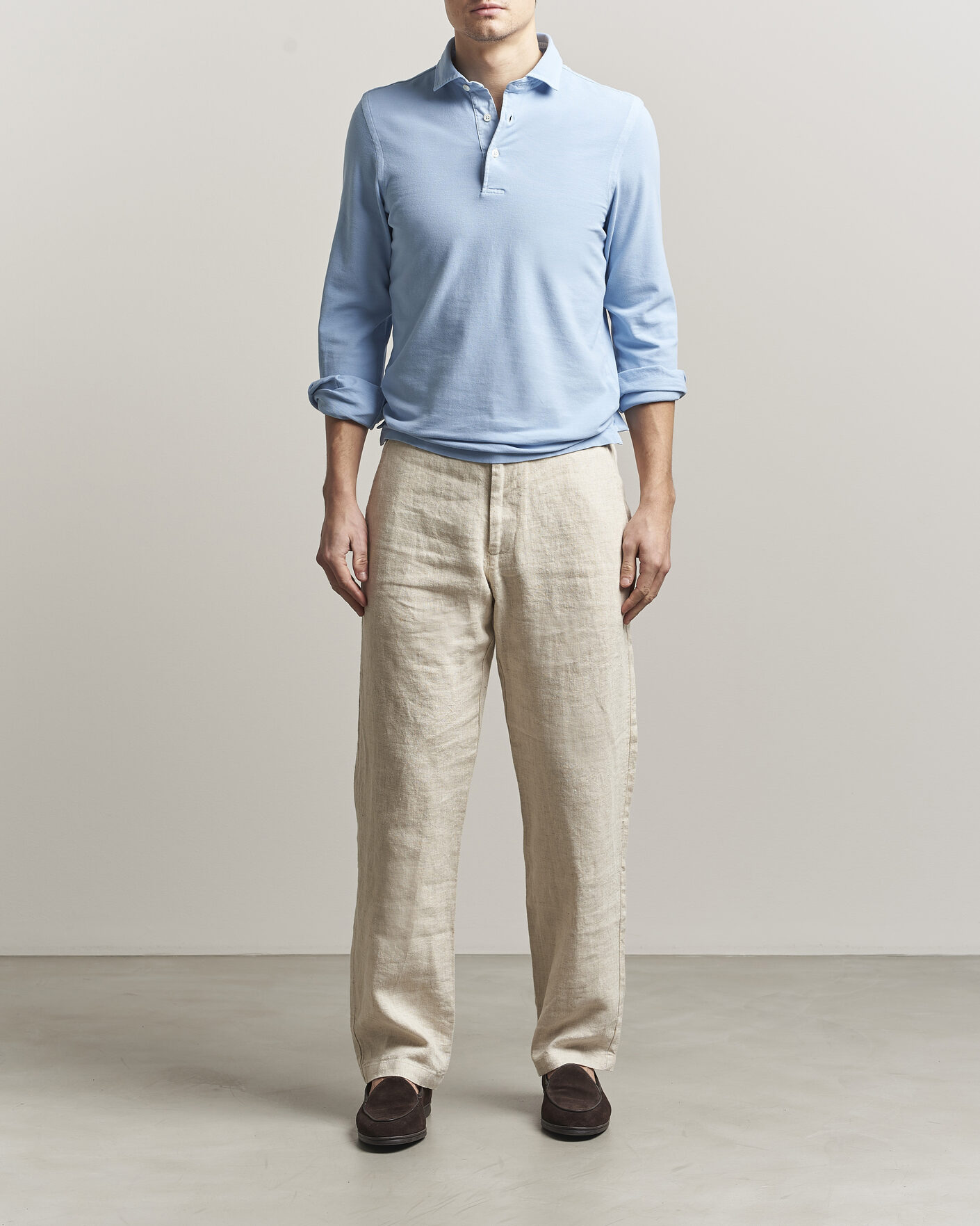 Herre | Polotrøjer | Gran Sasso | Washed Long Sleeve Polo Light Blue