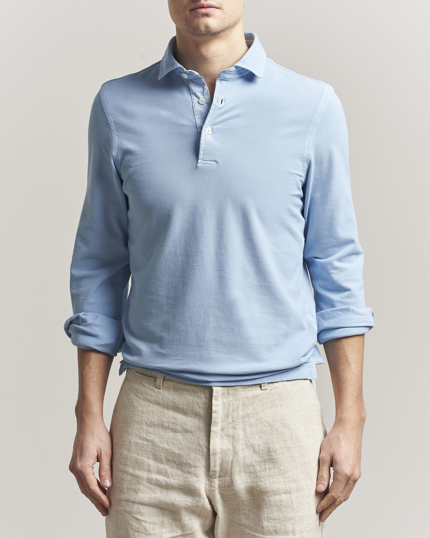 Herre | Polotrøjer | Gran Sasso | Washed Long Sleeve Polo Light Blue