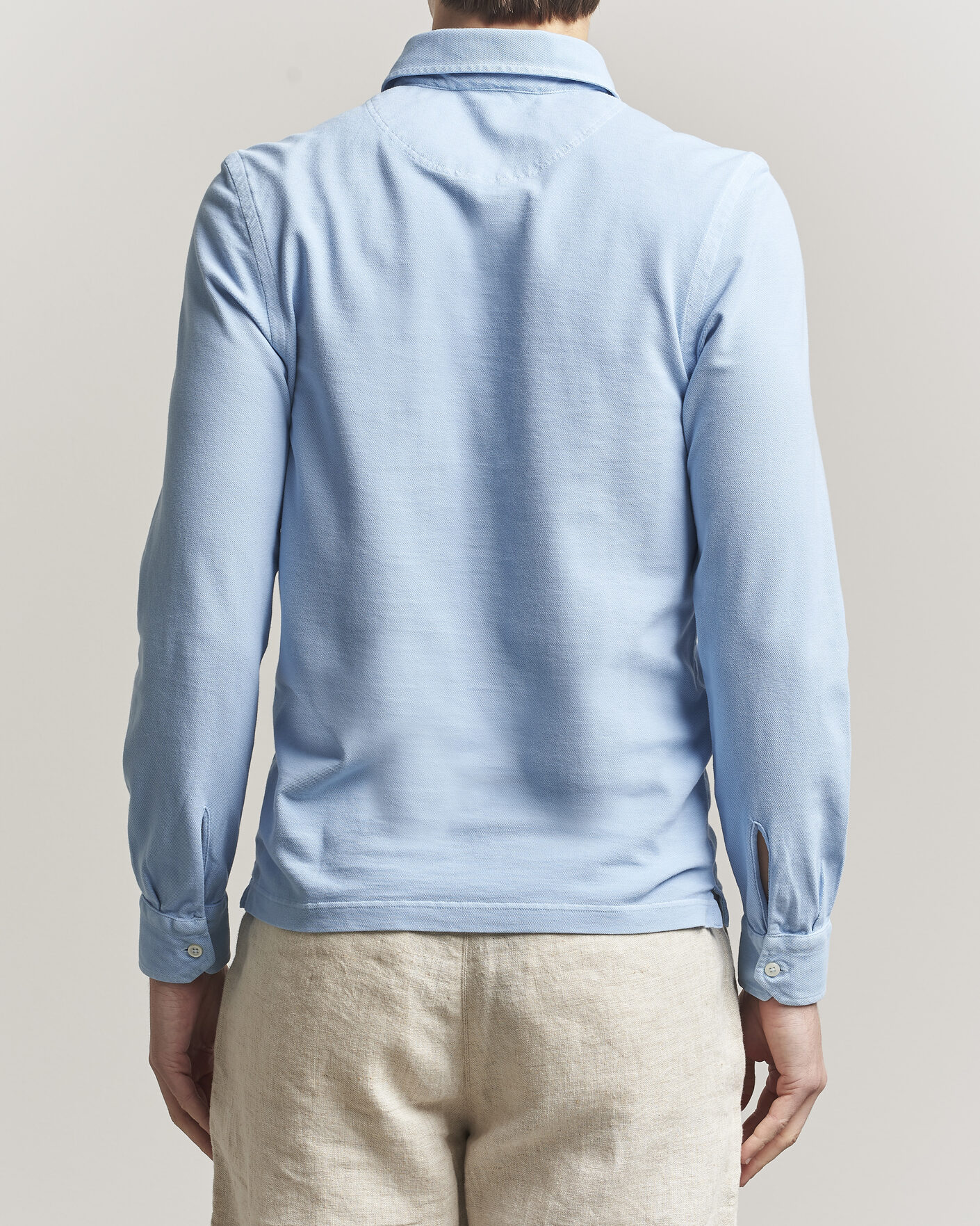 Herre | Polotrøjer | Gran Sasso | Washed Long Sleeve Polo Light Blue