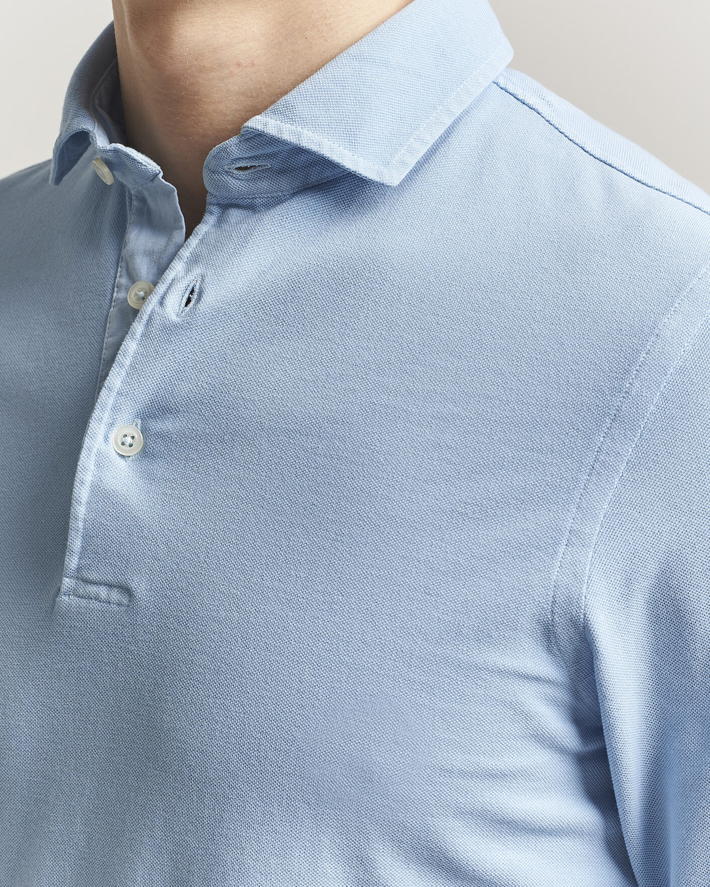 Herre | Polotrøjer | Gran Sasso | Washed Long Sleeve Polo Light Blue
