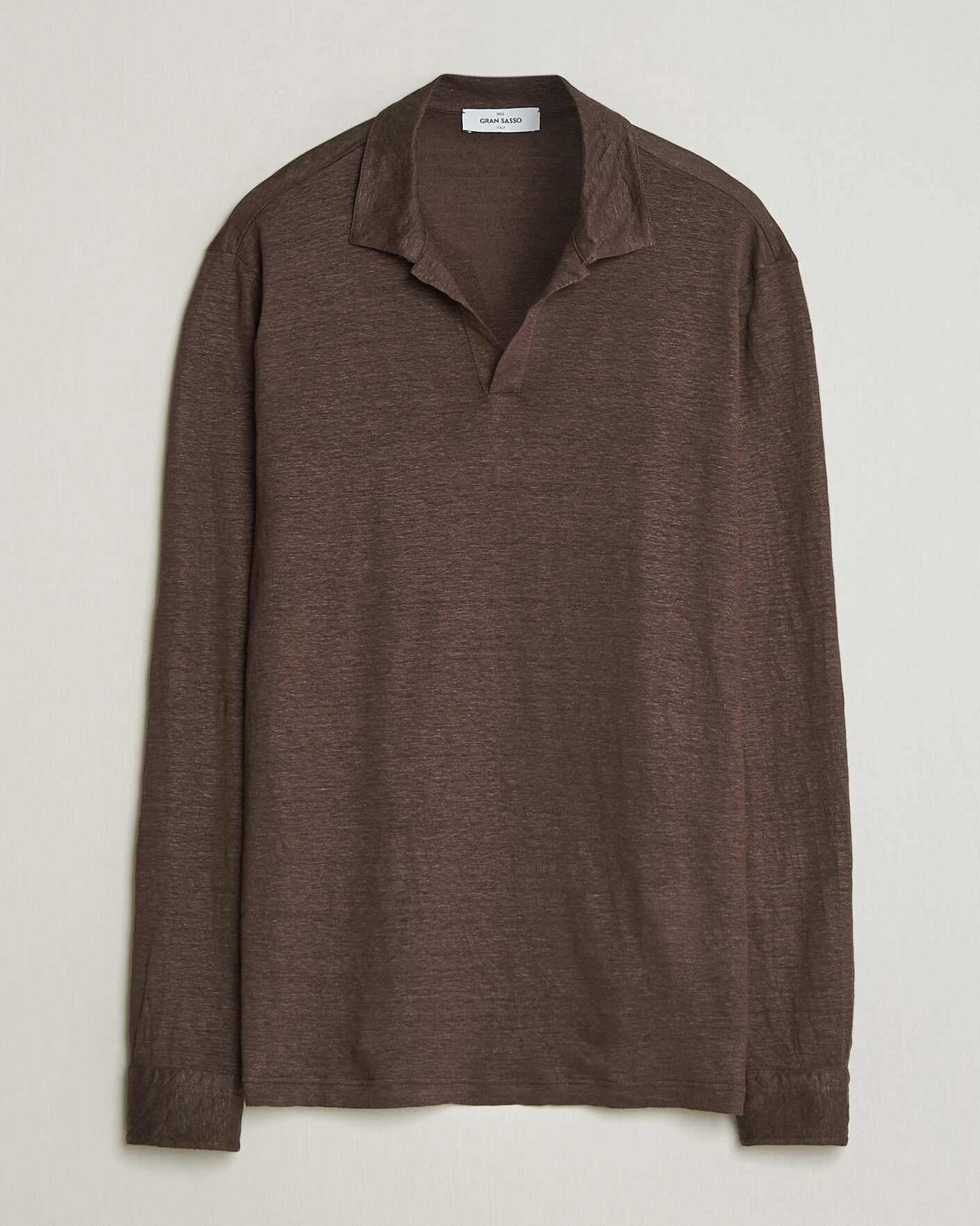 Herre | Polotrøjer | Gran Sasso | Washed Linen Long Sleeve Polo Brown Melange