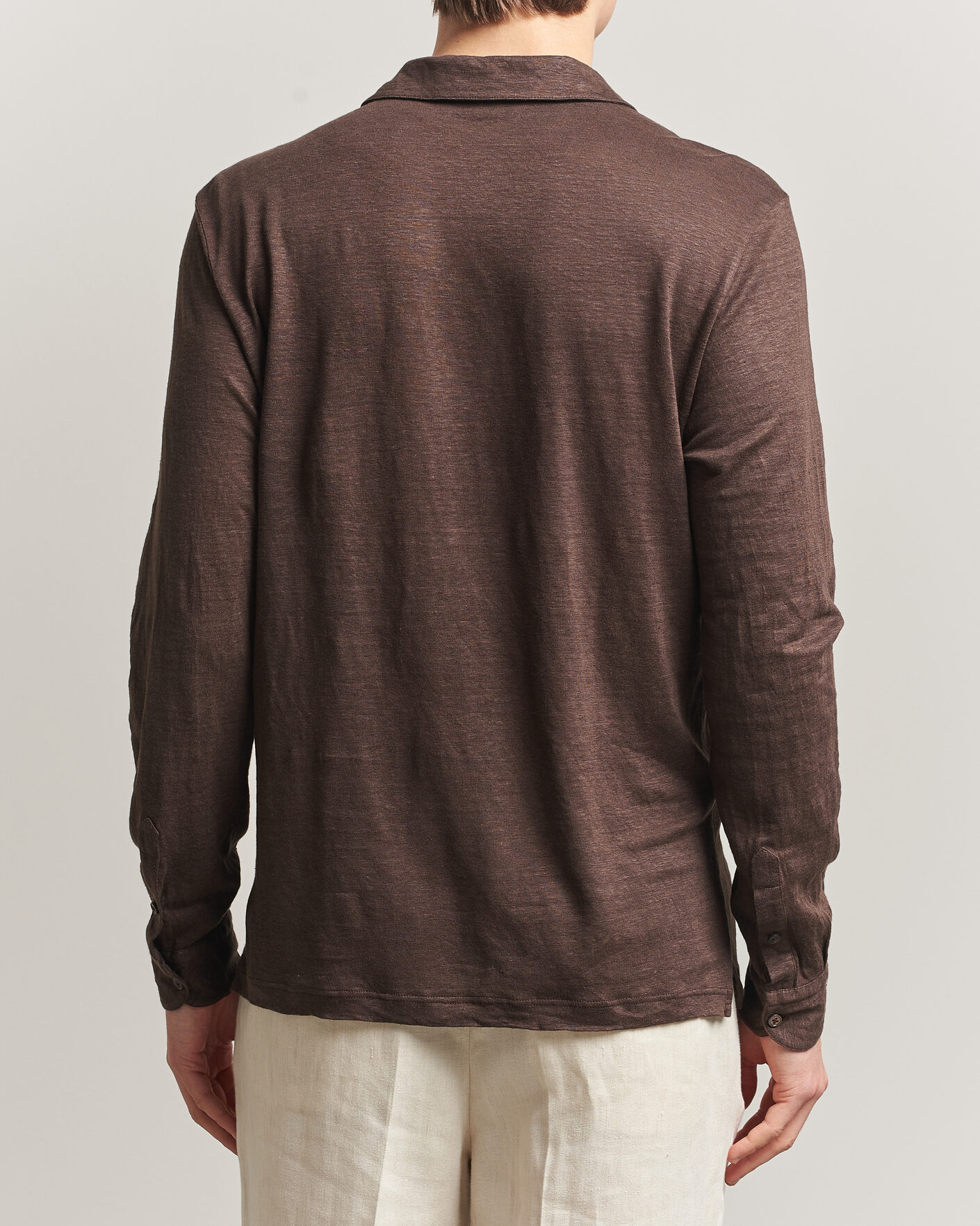 Herre | Polotrøjer | Gran Sasso | Washed Linen Long Sleeve Polo Brown Melange