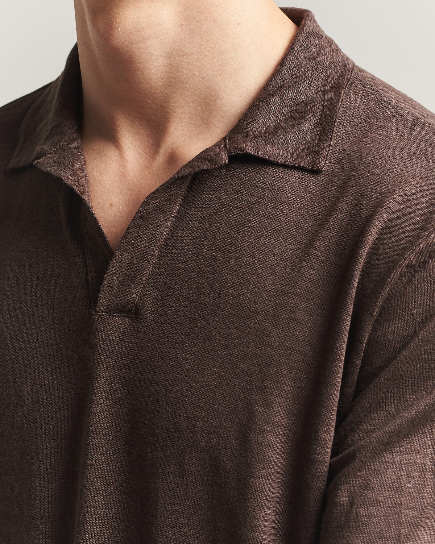 Herre | Polotrøjer | Gran Sasso | Washed Linen Long Sleeve Polo Brown Melange