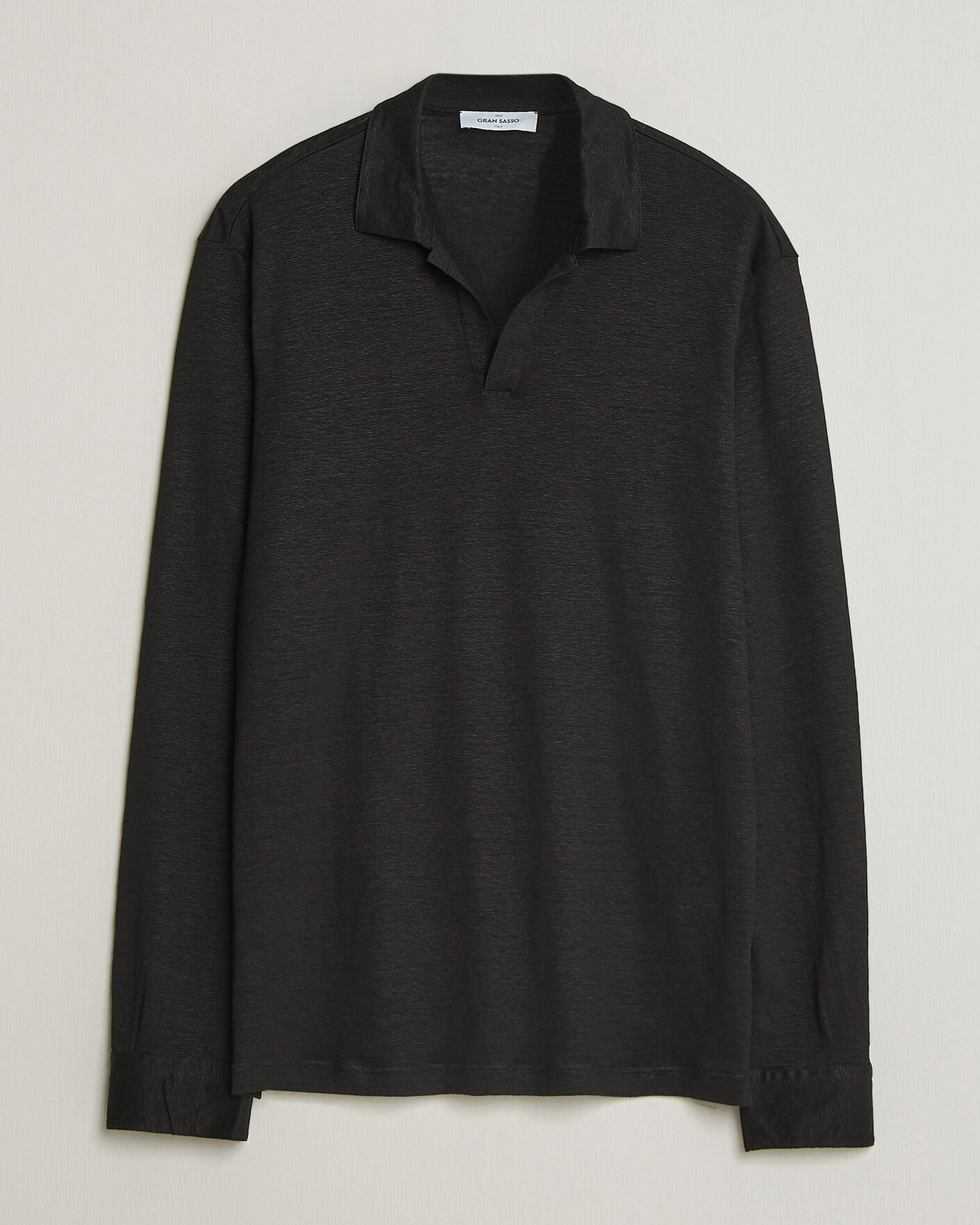 Herre | Polotrøjer | Gran Sasso | Washed Linen Long Sleeve Polo Black