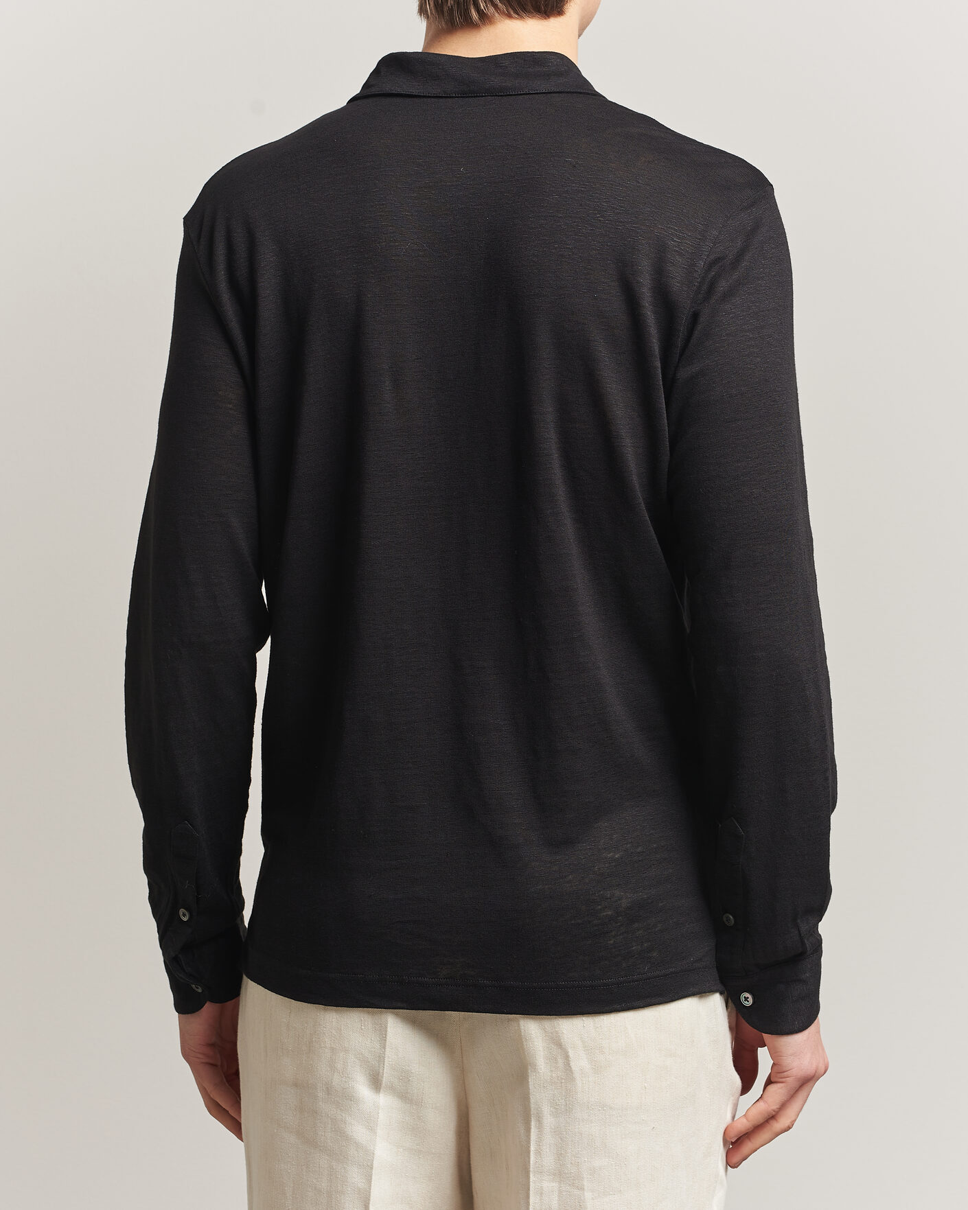 Herre | Polotrøjer | Gran Sasso | Washed Linen Long Sleeve Polo Black