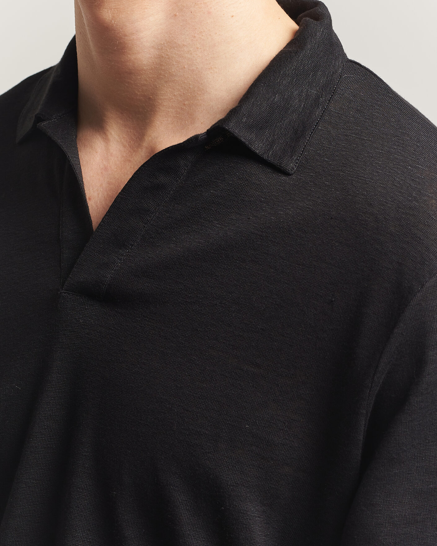 Herre | Polotrøjer | Gran Sasso | Washed Linen Long Sleeve Polo Black