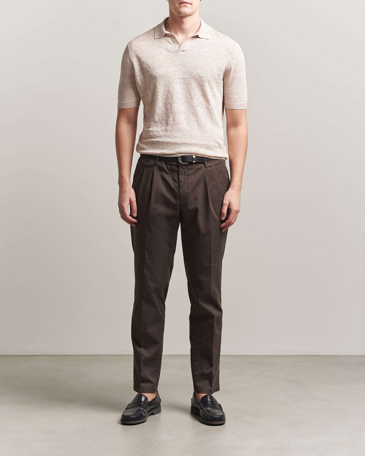 Herre | Polotrøjer | Gran Sasso | Washed Knitted Linen Polo Beige Melange
