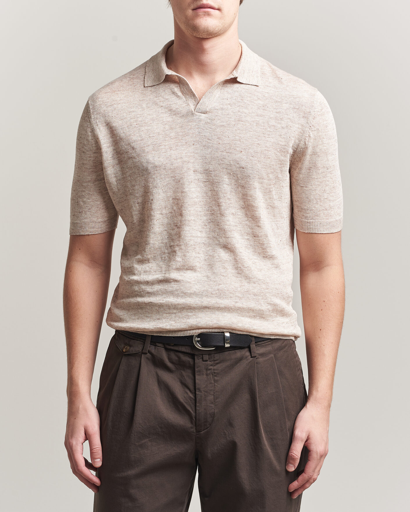 Herre | Polotrøjer | Gran Sasso | Washed Knitted Linen Polo Beige Melange