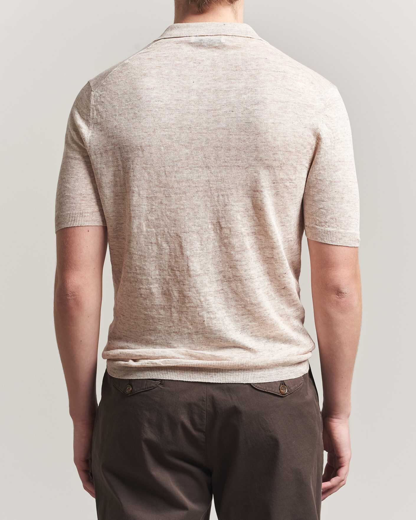 Herre | Polotrøjer | Gran Sasso | Washed Knitted Linen Polo Beige Melange