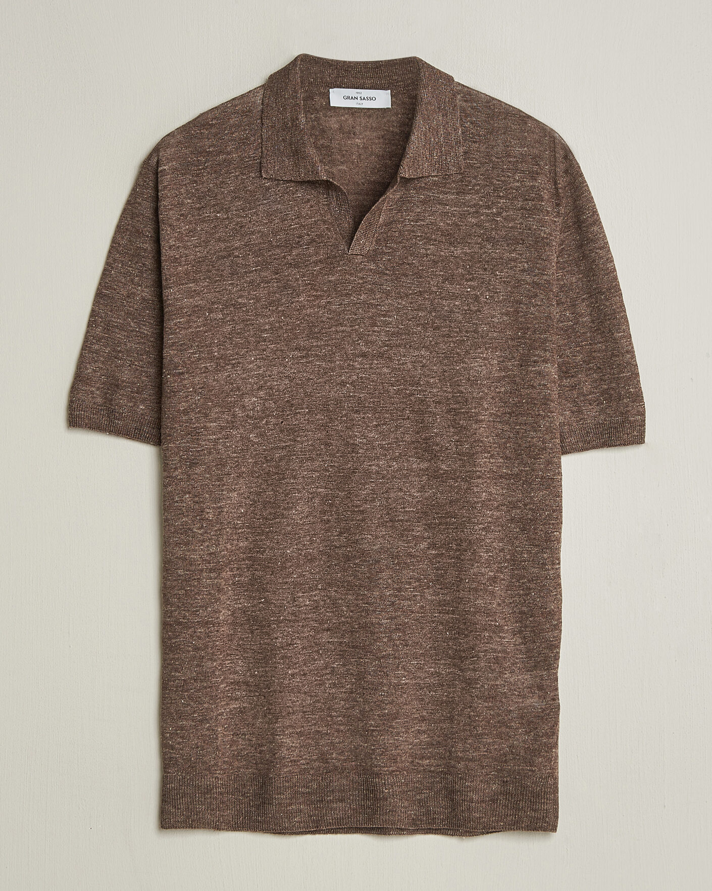 Herre | Polotrøjer | Gran Sasso | Washed Knitted Linen Polo Brown Melange